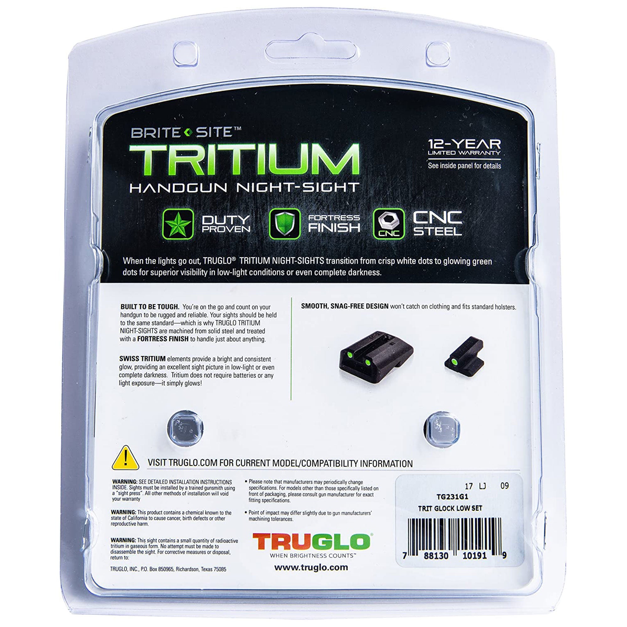 TruGlo Tritium Pro Brite Site Set Glock Handgun Sight, Glock 17 & More (3 Pack) - VMInnovations