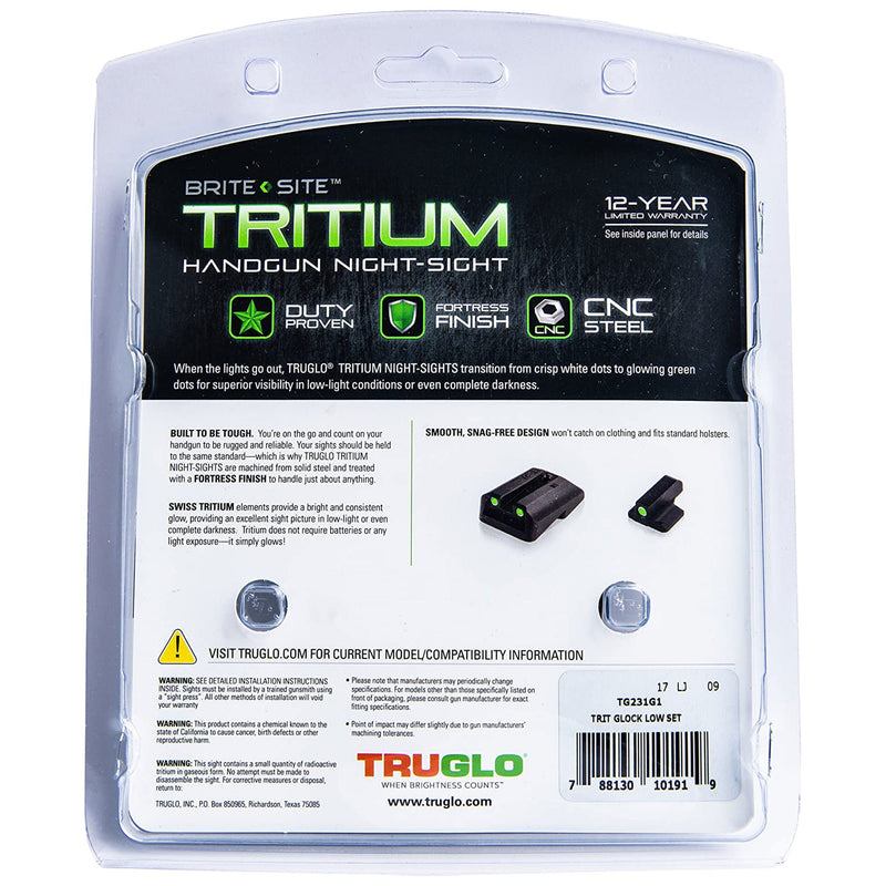 TruGlo Tritium Pro Brite Site Set Glock Handgun Sight, Glock 17 & More (3 Pack)