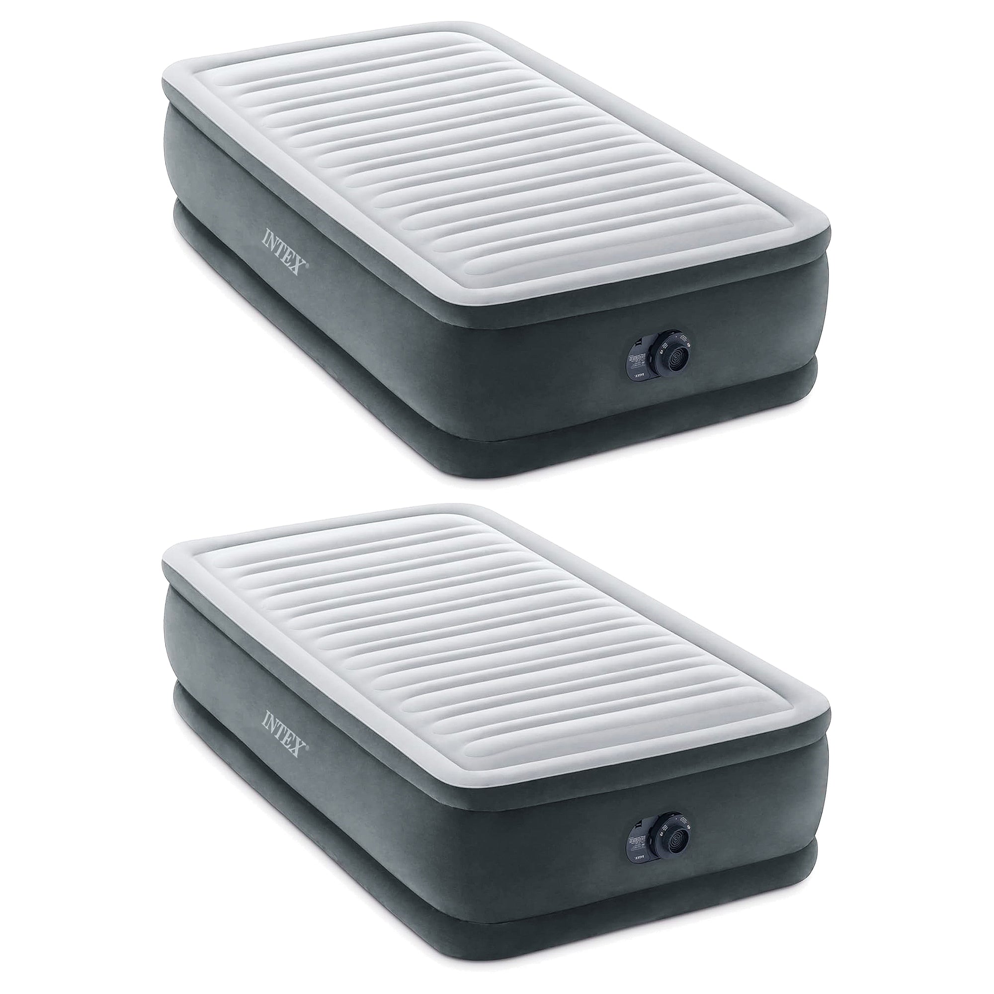 Intex Dura Beam Comfort Plus Airbed Mattress w/ Built In Pump, Twin Size, 2 Pack