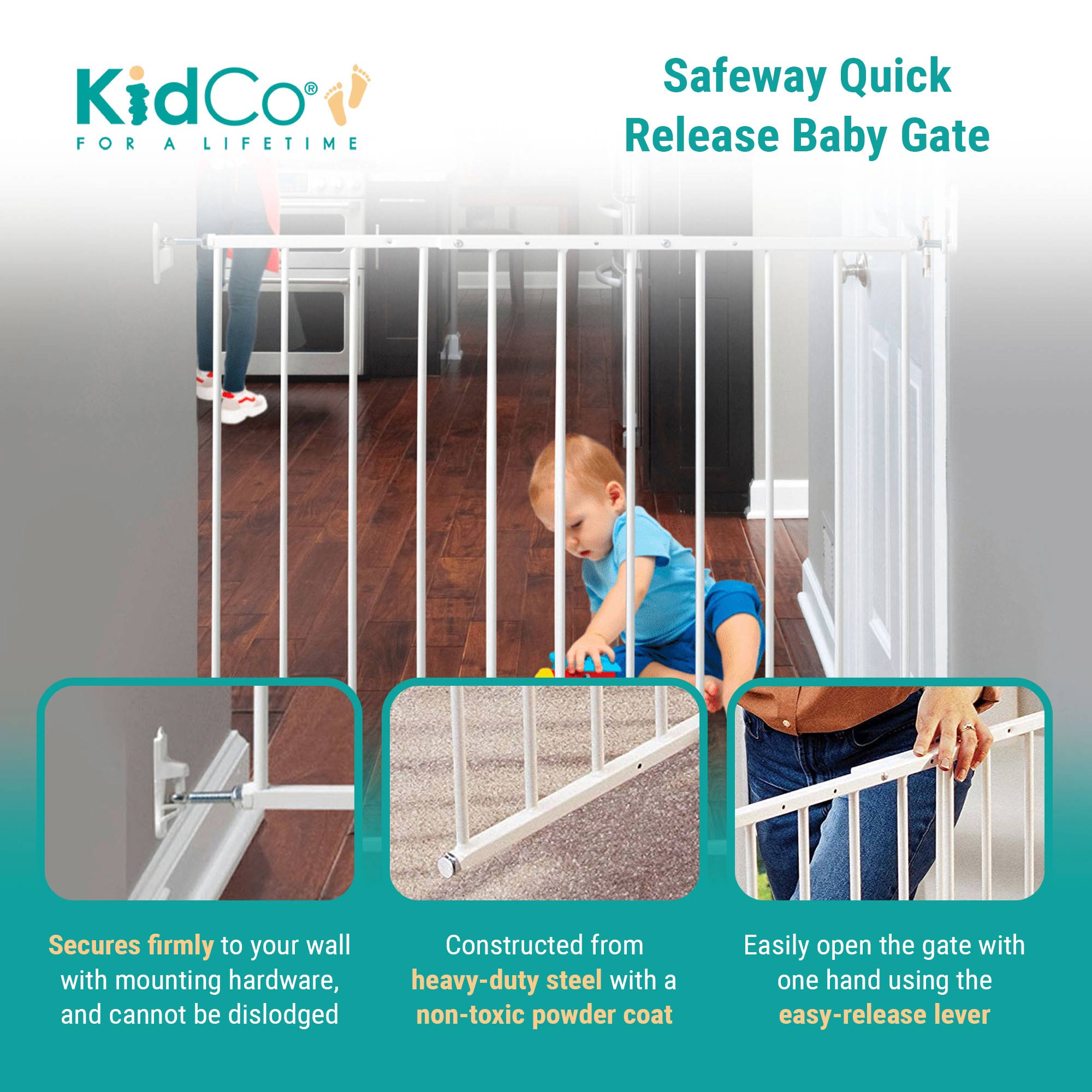 KidCo Safeway Top of Stairs Quick Release Baby Gate for Protection (2 Pack) - VMInnovations