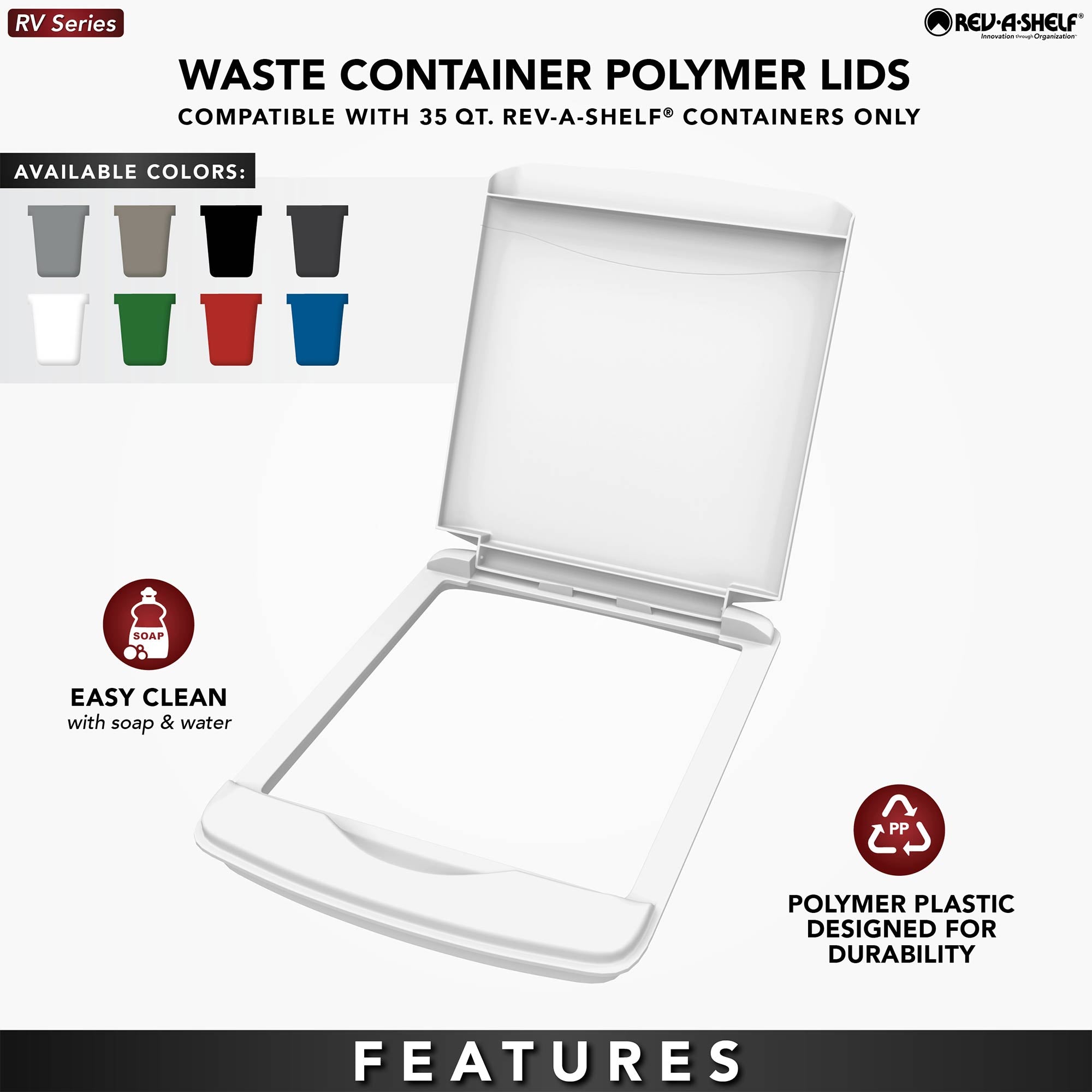 Rev-A-Shelf 35 Qt Trash Can Replacement Lid, RV-35-LID-17-1-40 (2 Pack) - VMInnovations