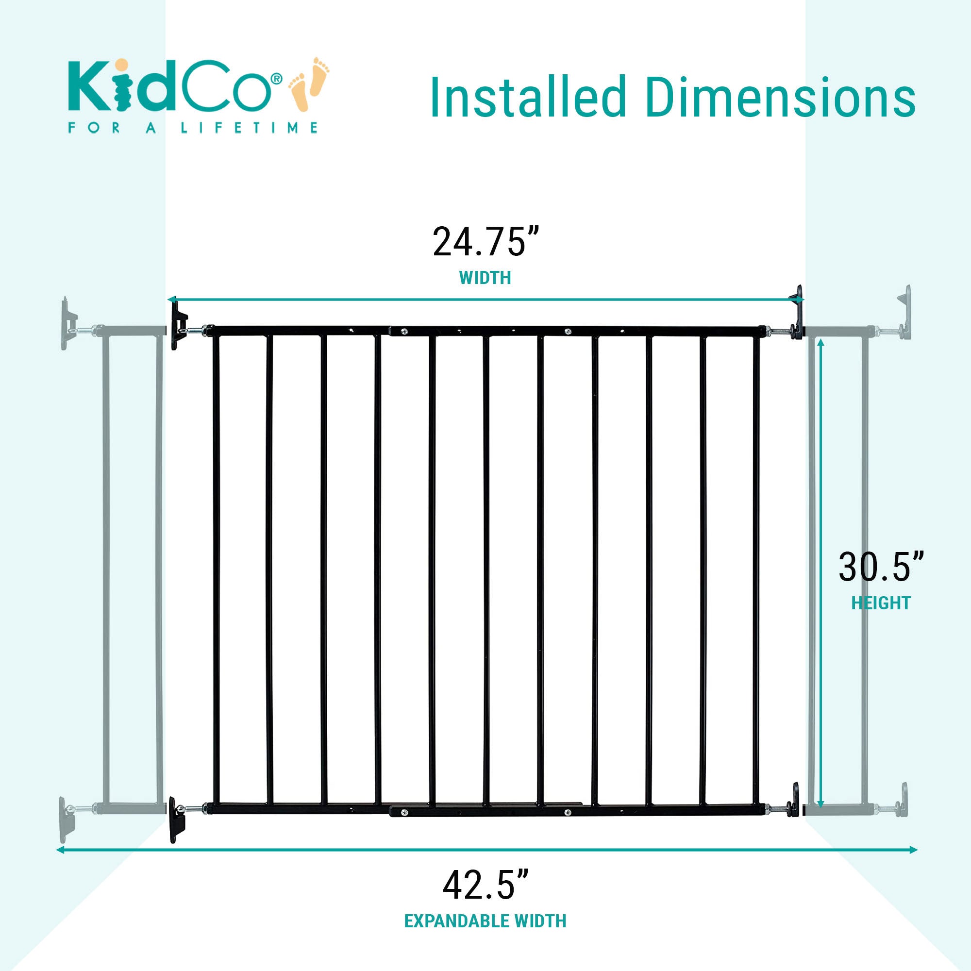 KidCo Safeway Top of Stairs Quick Release Baby Gate, 42.5 x 30.5", Black, 2 Pack - VMInnovations