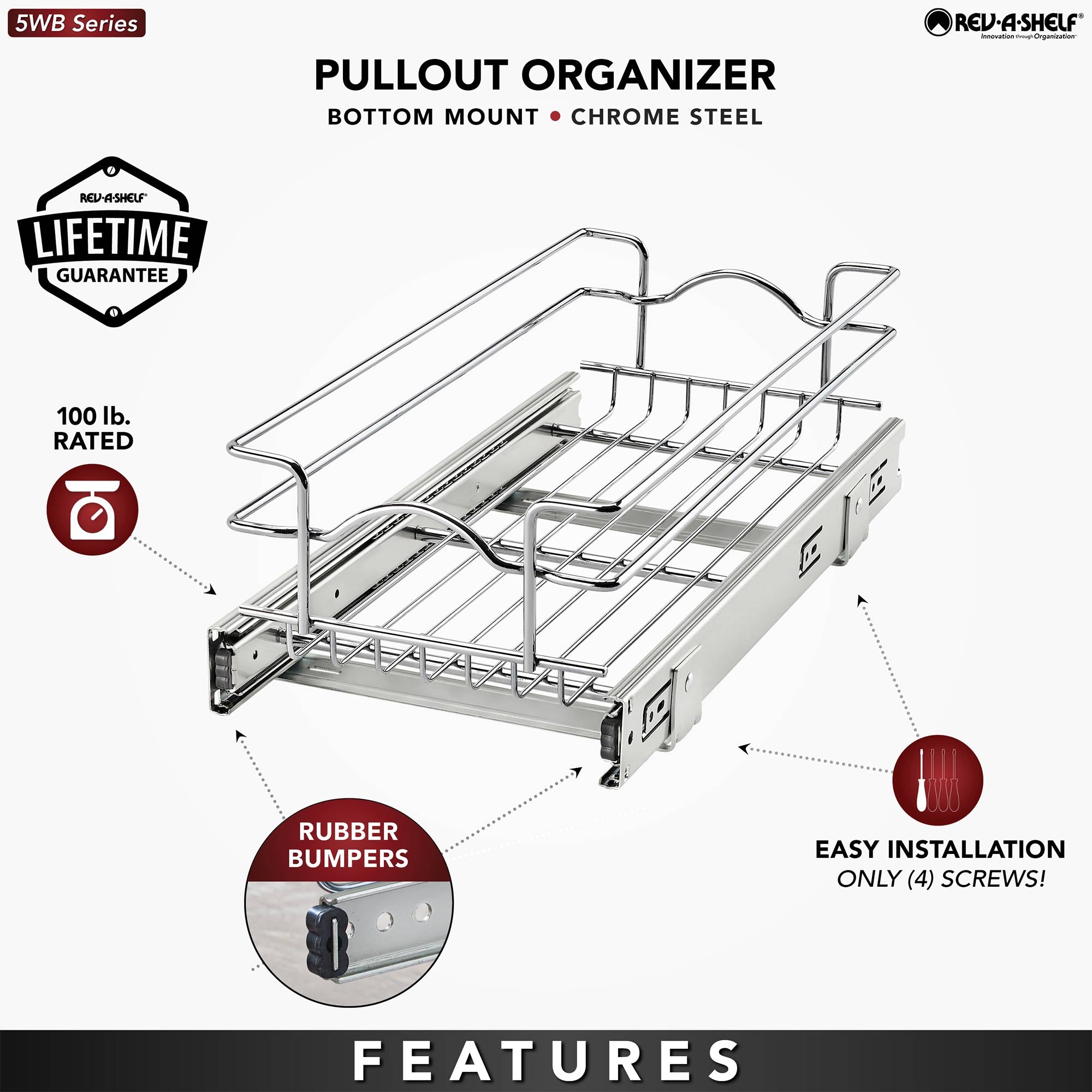 Rev-A-Shelf Cabinet Pullout Shelf Organizer, 8.5 x 18 In, 5WB1-0918CR-1 (4 Pack) - VMInnovations