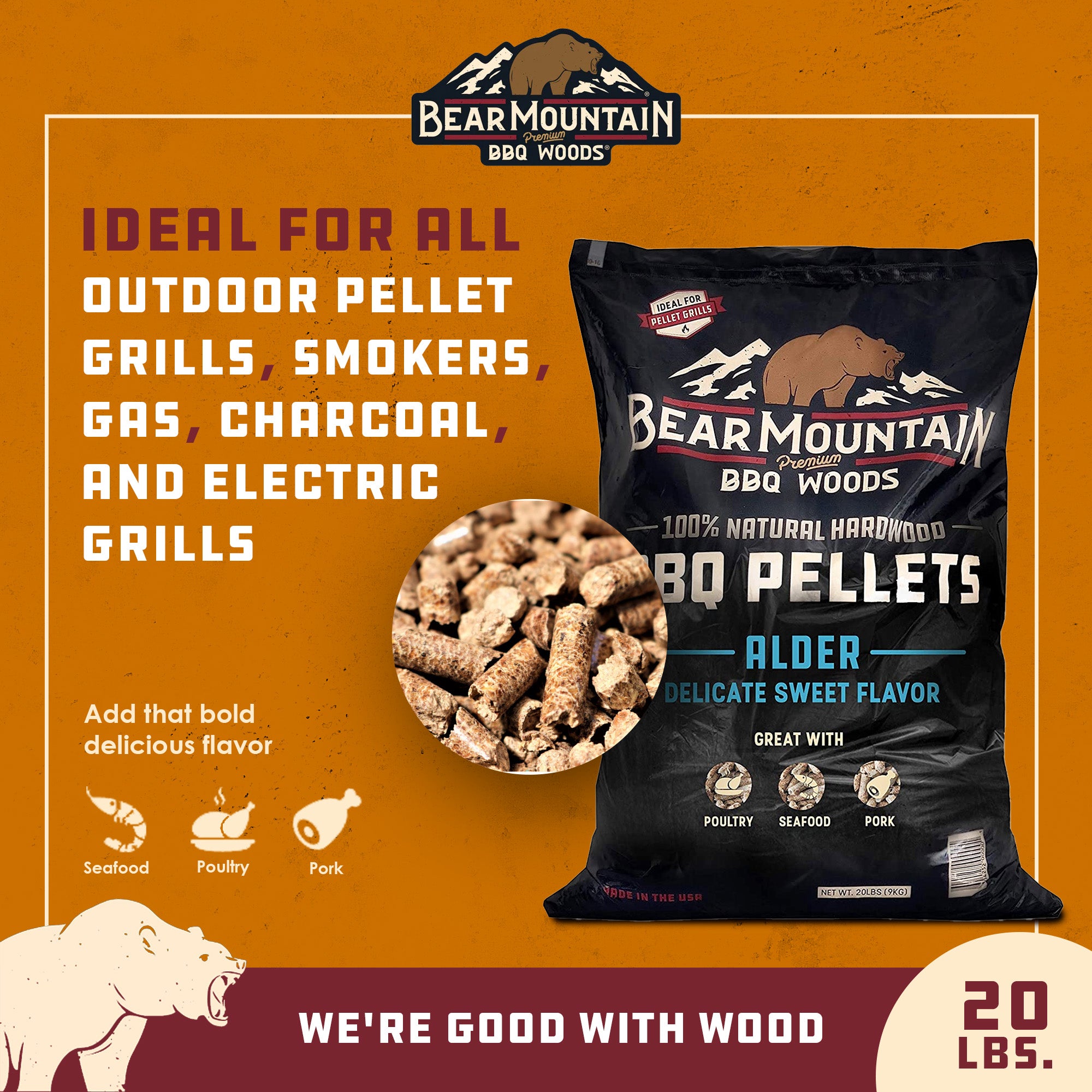 Bear Mountain 100 Percent Natural Alder Sweet Flavor Pellets, 20 Pounds (2 Pack) - VMInnovations