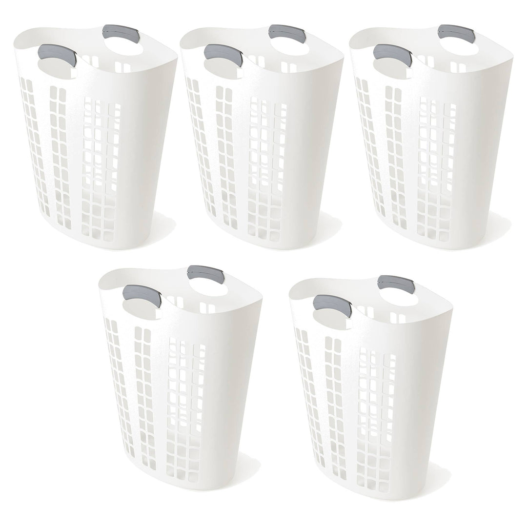 Gracious Living Easy Carry Flex Hamper Ventilated Laundry Basket, White (5 Pack) - VMInnovations