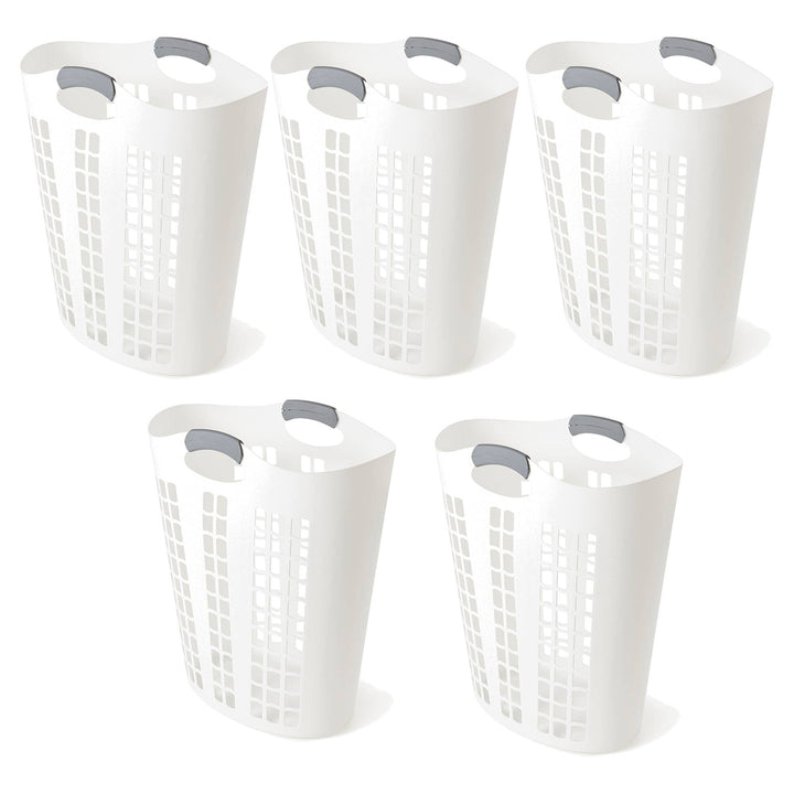 Gracious Living Easy Carry Flex Hamper Ventilated Laundry Basket, White (5 Pack) - VMInnovations
