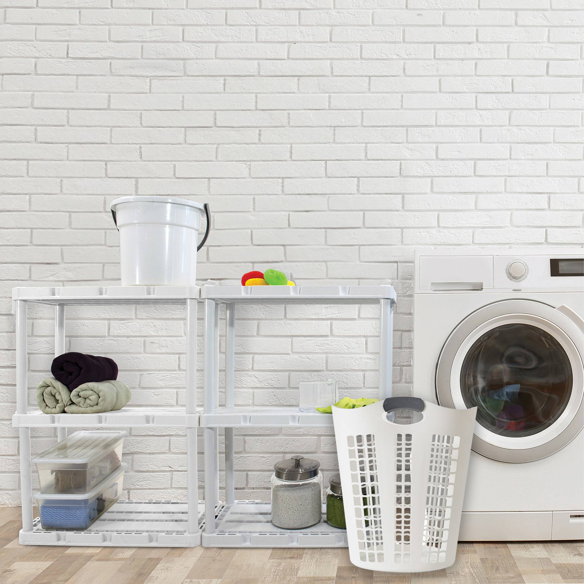 Gracious Living Easy Carry Flex Hamper Ventilated Laundry Basket, White (5 Pack) - VMInnovations