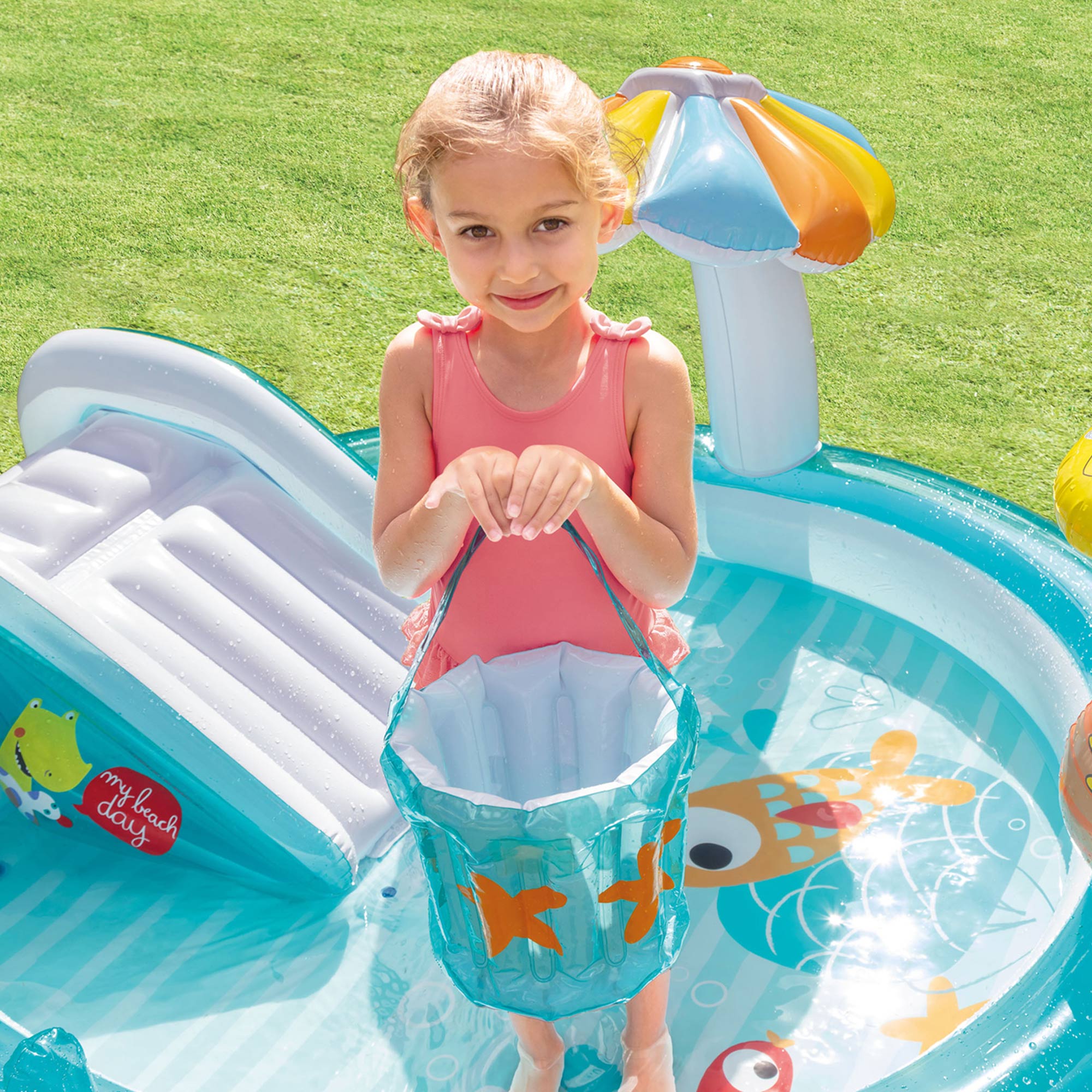 Intex Gator Outdoor Inflatable Kiddie Pool Water Play Center with Slide (3 Pack)