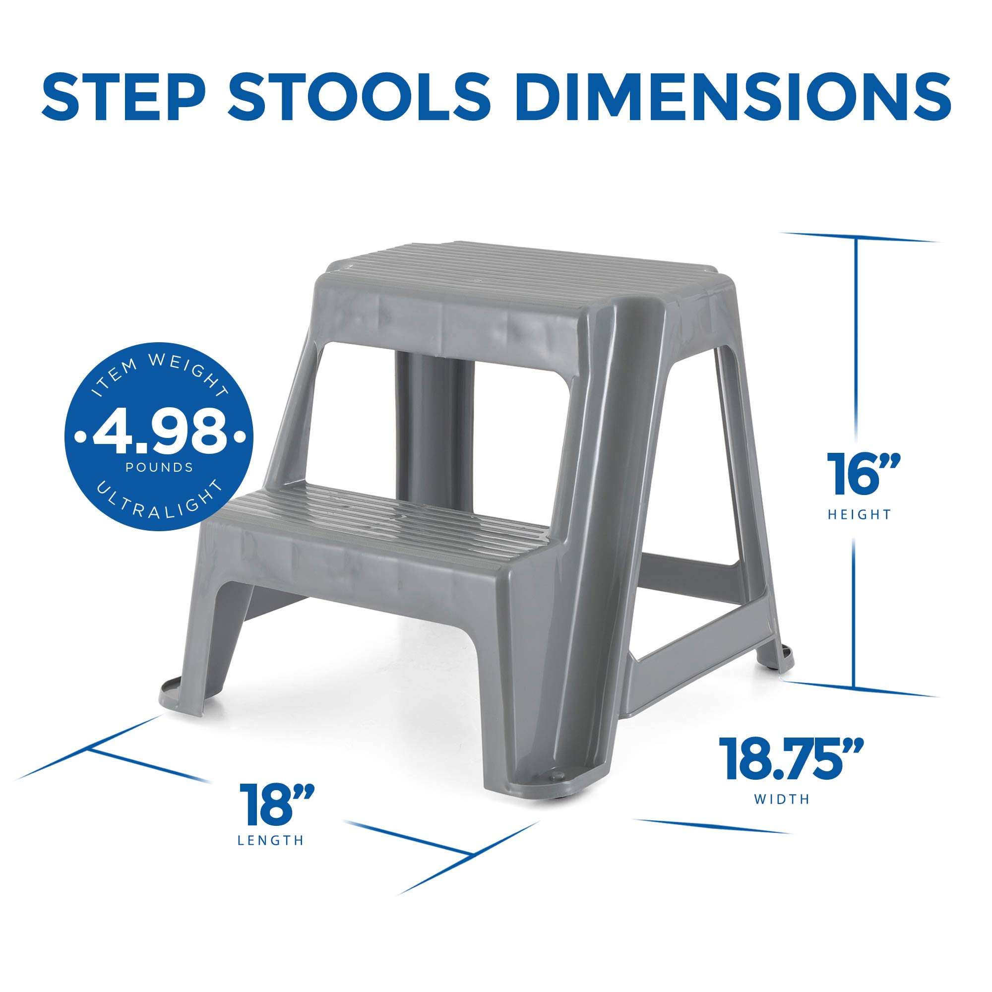 Gracious Living 16" Plastic 2 Step Portable Garage Home & Kitchen Stool (4 Pack) - VMInnovations