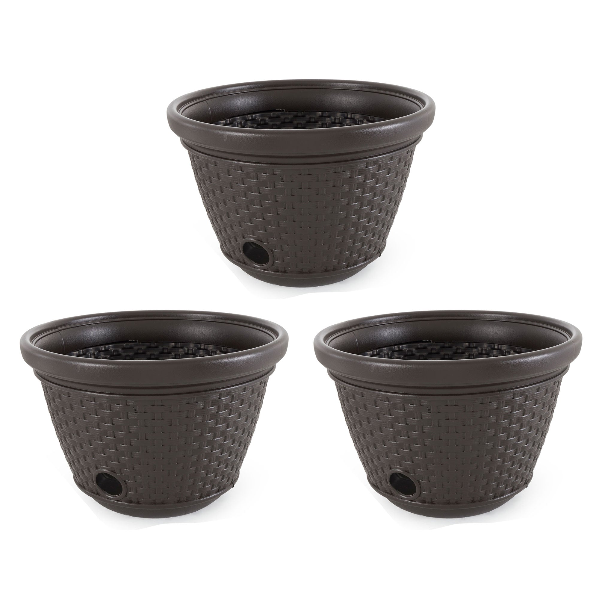 Suncast 100 Foot Wicker Garden Hose Caddy Storage Holder Pot, Java (3 Pack) - VMInnovations