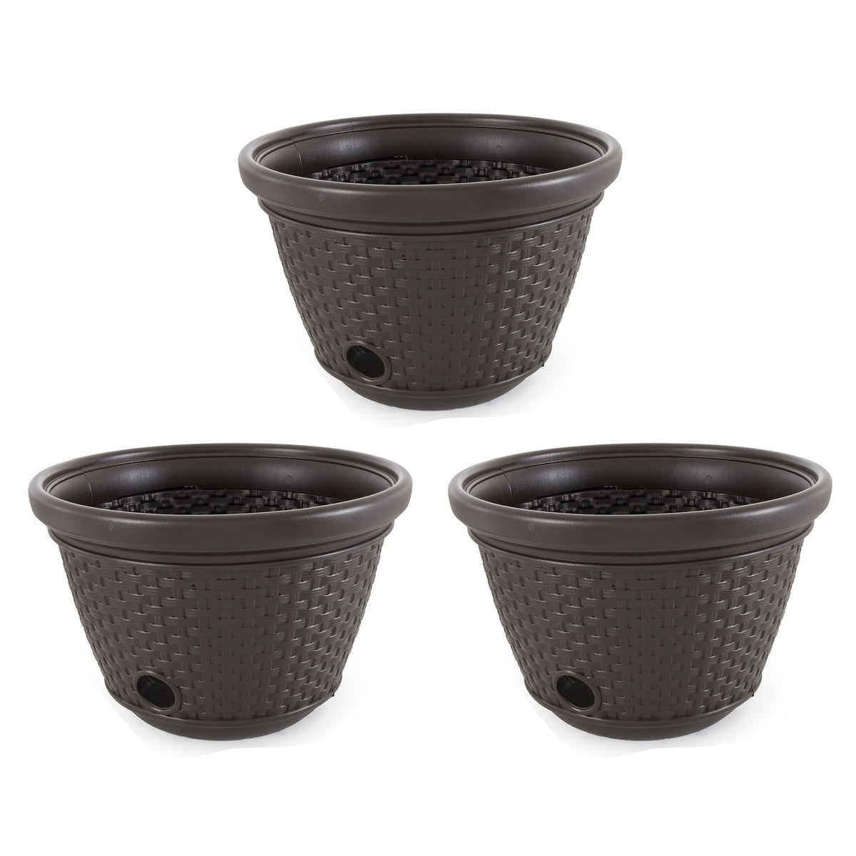 Suncast 100 Foot Wicker Garden Hose Caddy Storage Holder Pot, Java (3 Pack)