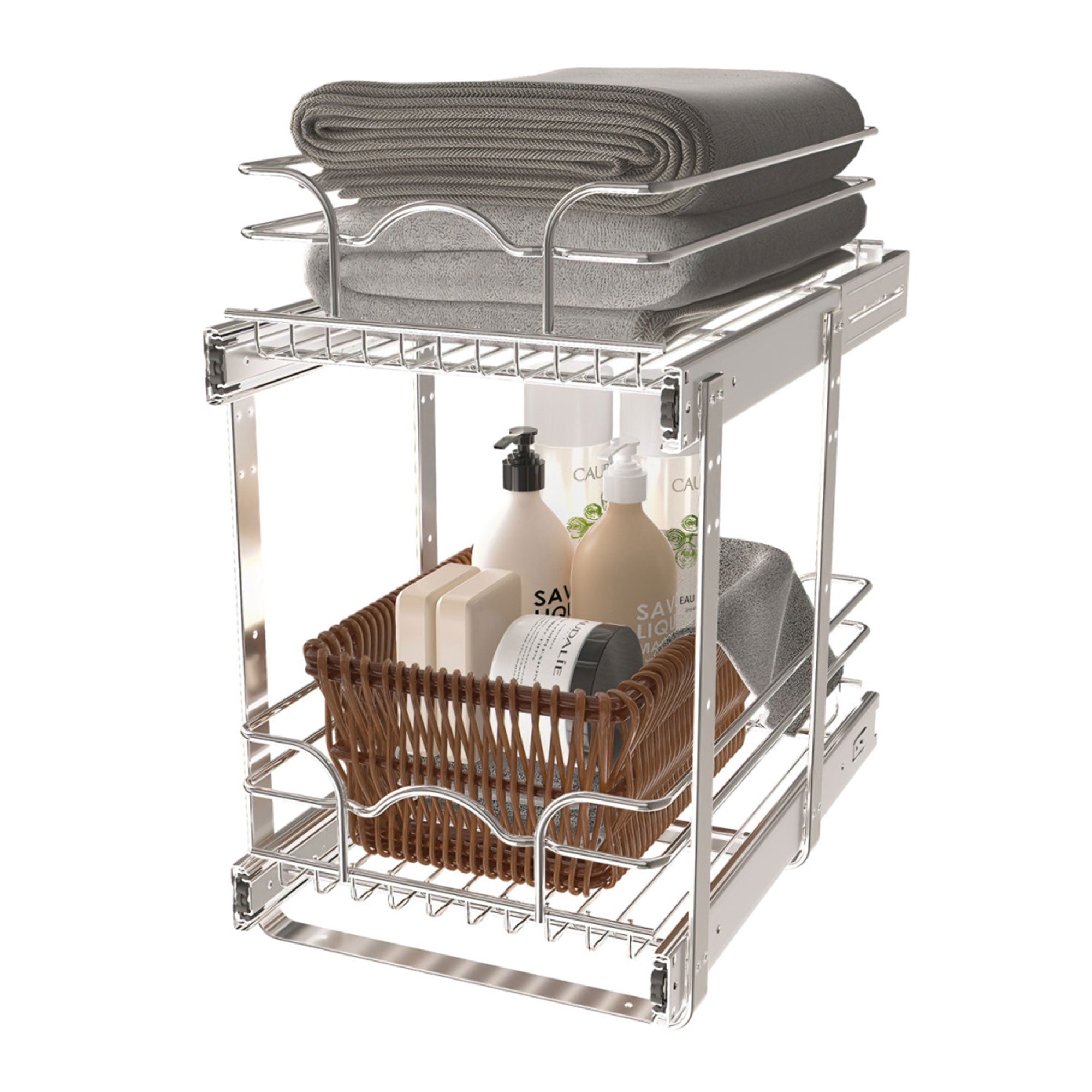 Rev-A-Shelf Kitchen Cabinet Pull Out Shelf Organizer, 12x18" 5WB2-1218CR(2 Pack)