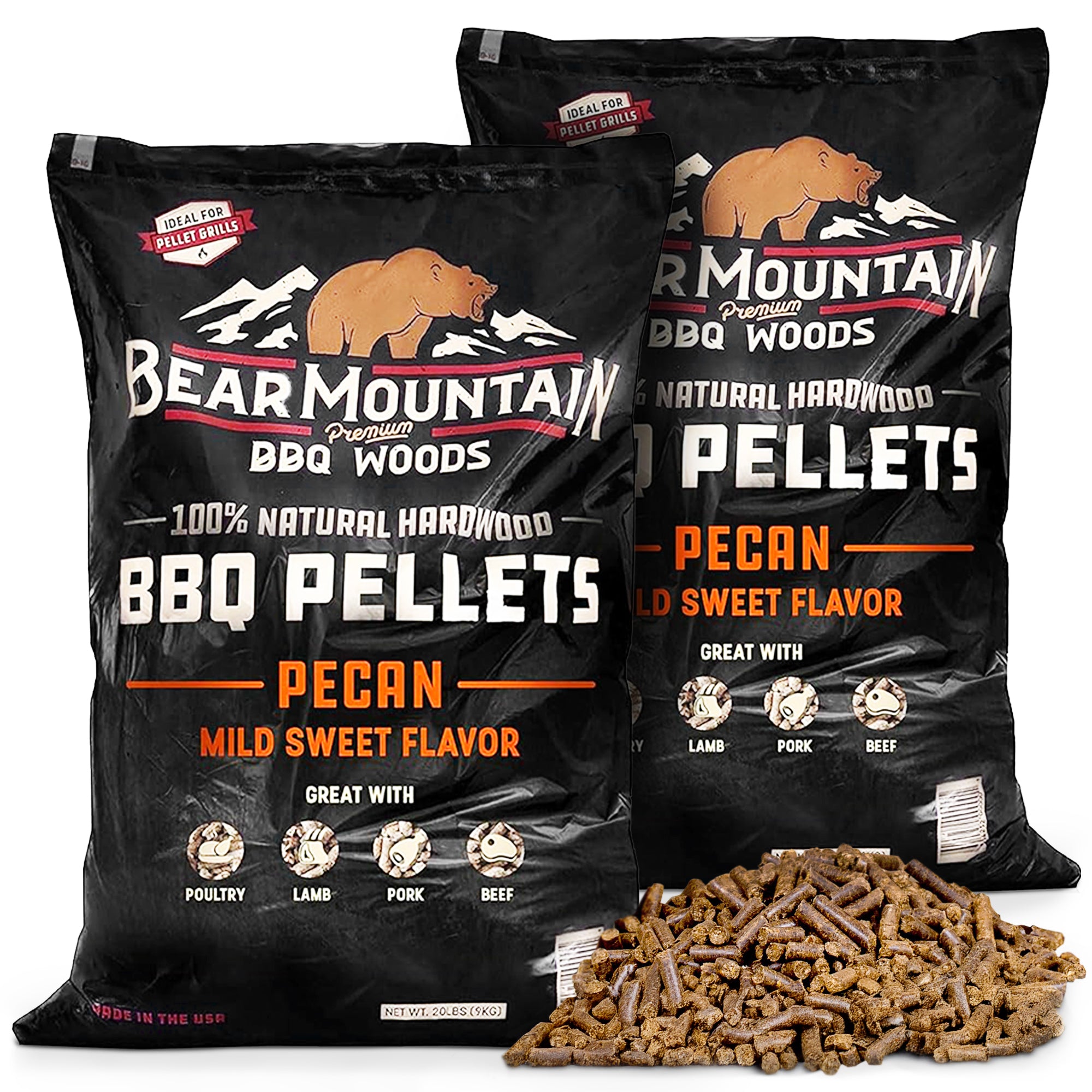 Bear Mountain BBQ Natural Hardwood Pecan Sweet Flavor Pellets, 20lbs (2 Pack) - VMInnovations