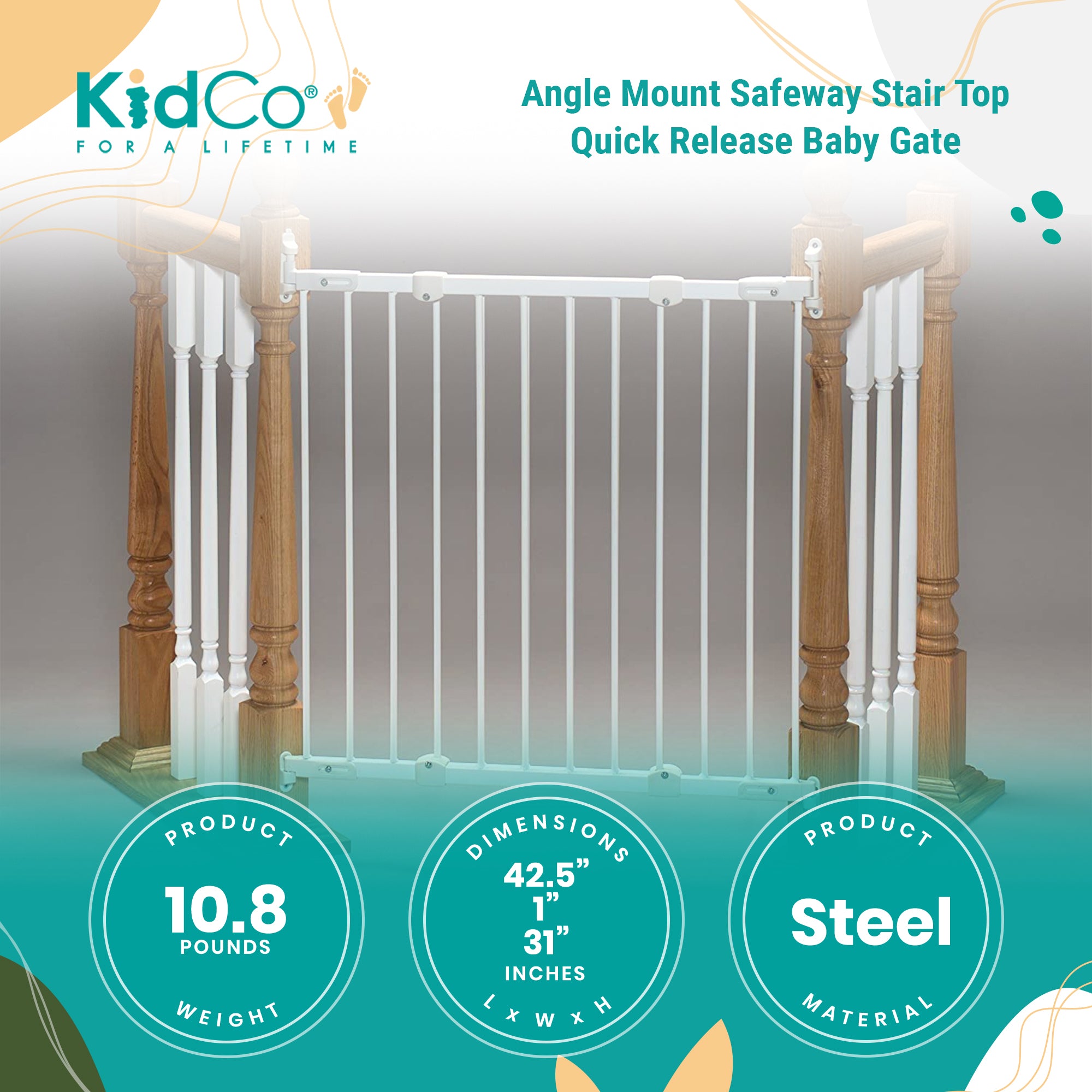 KidCo Angle Mount Safeway Stair Top Quick Release Baby Gate, White (2 Pack) - VMInnovations