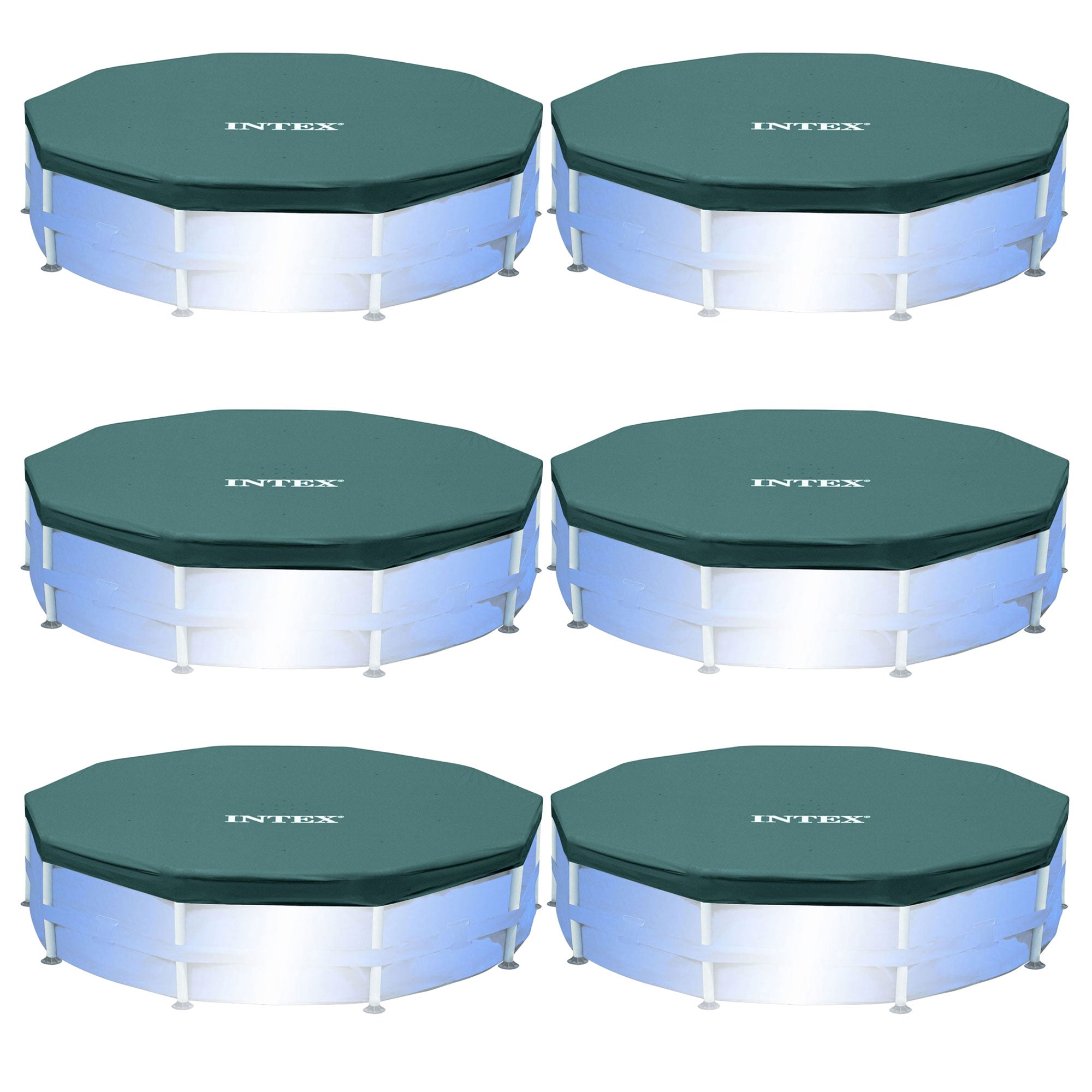 Intex 10 Foot Round Easy Set Outdoor Backyard Swimming Pool Cover, Blue (6 Pack)