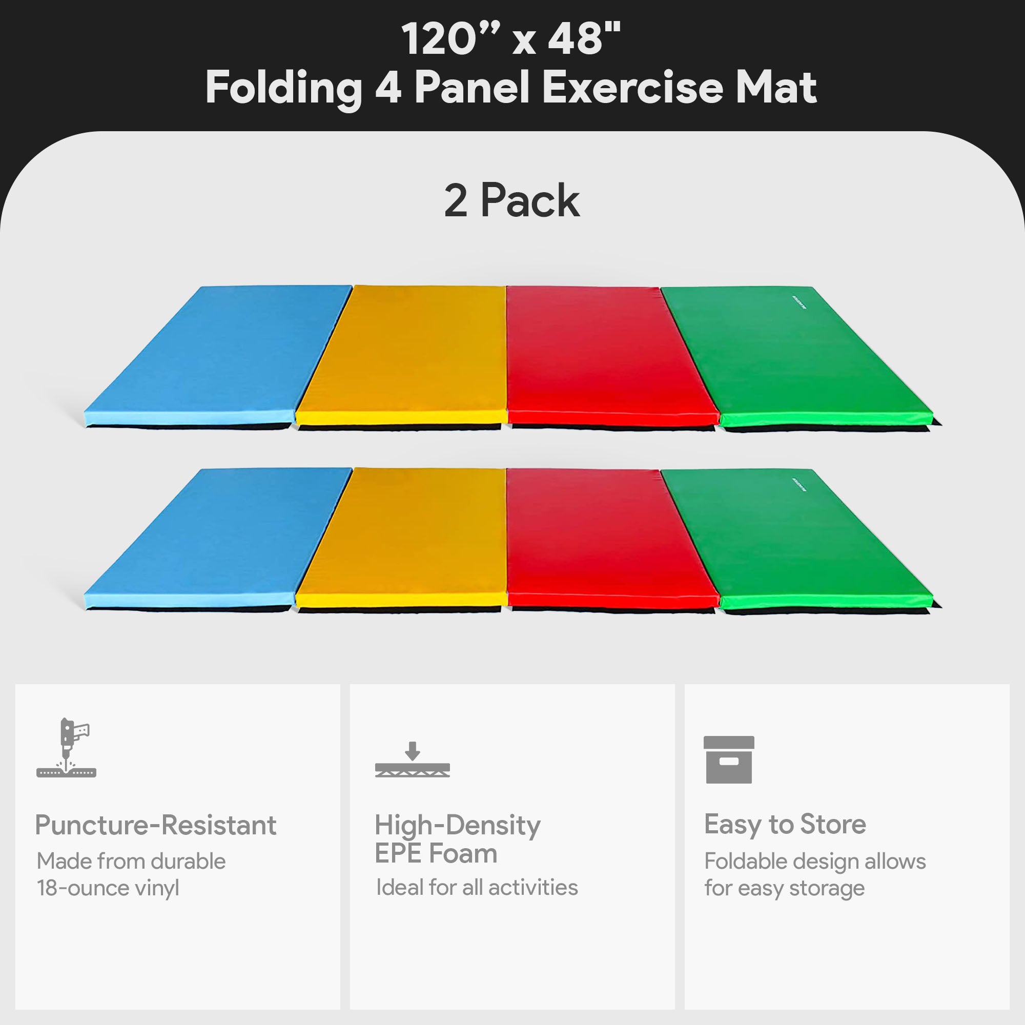 BalanceFrom Fitness 120 x 48" Folding Gymnastics Exercise Mat, Multi (2 Pack) - VMInnovations