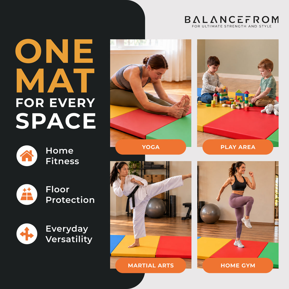 BalanceFrom Fitness 120 x 48" Folding Gymnastics Exercise Mat, Multi (2 Pack) - VMInnovations
