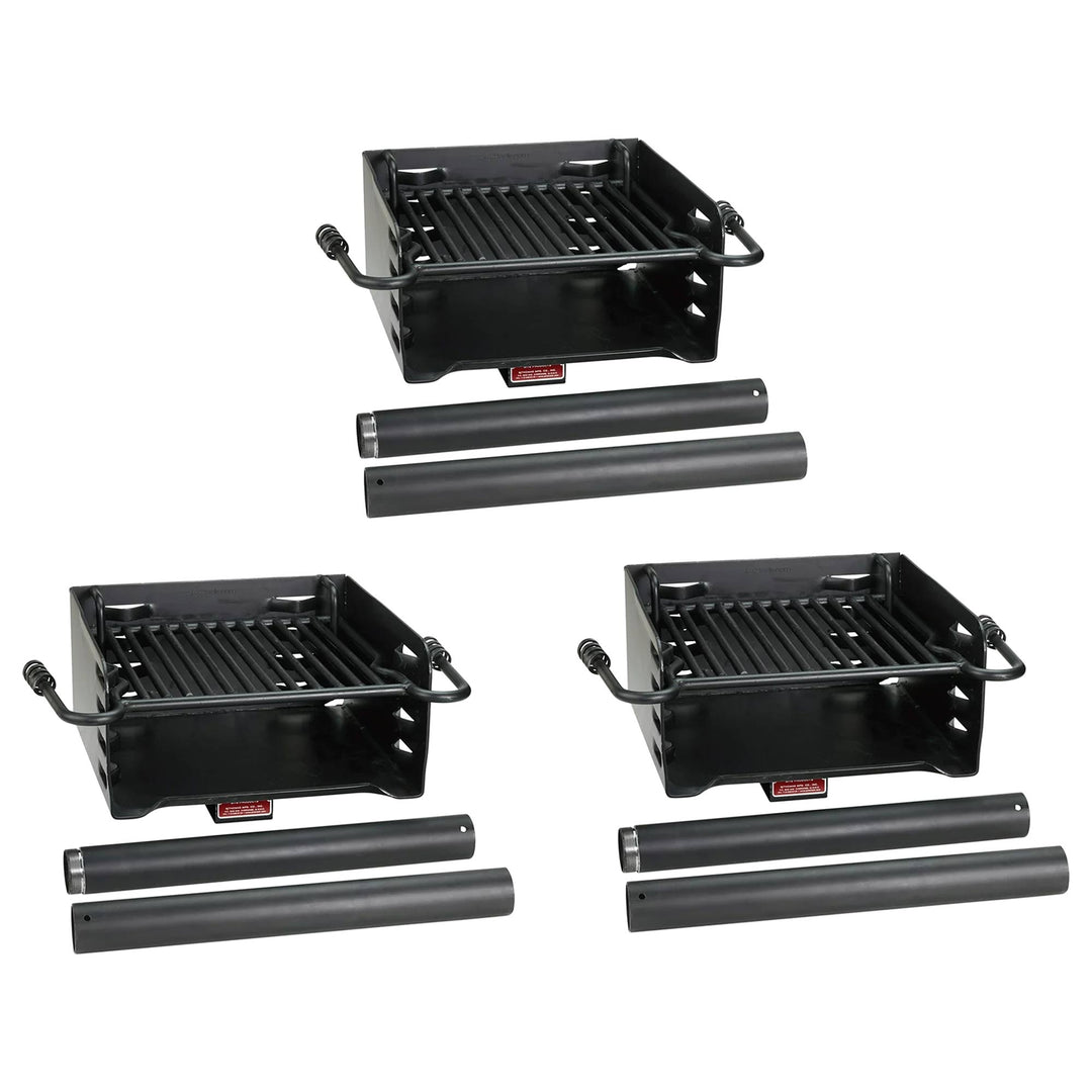 Pilot Rock Park Style Steel Outdoor BBQ Charcoal Grill and Post, Black (3 Pack) - VMInnovations
