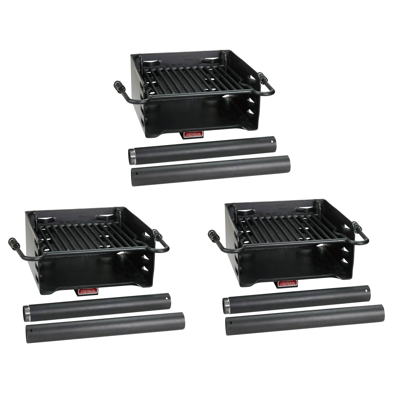 Pilot Rock Park Style Steel Outdoor BBQ Charcoal Grill and Post, Black (3 Pack) - VMInnovations