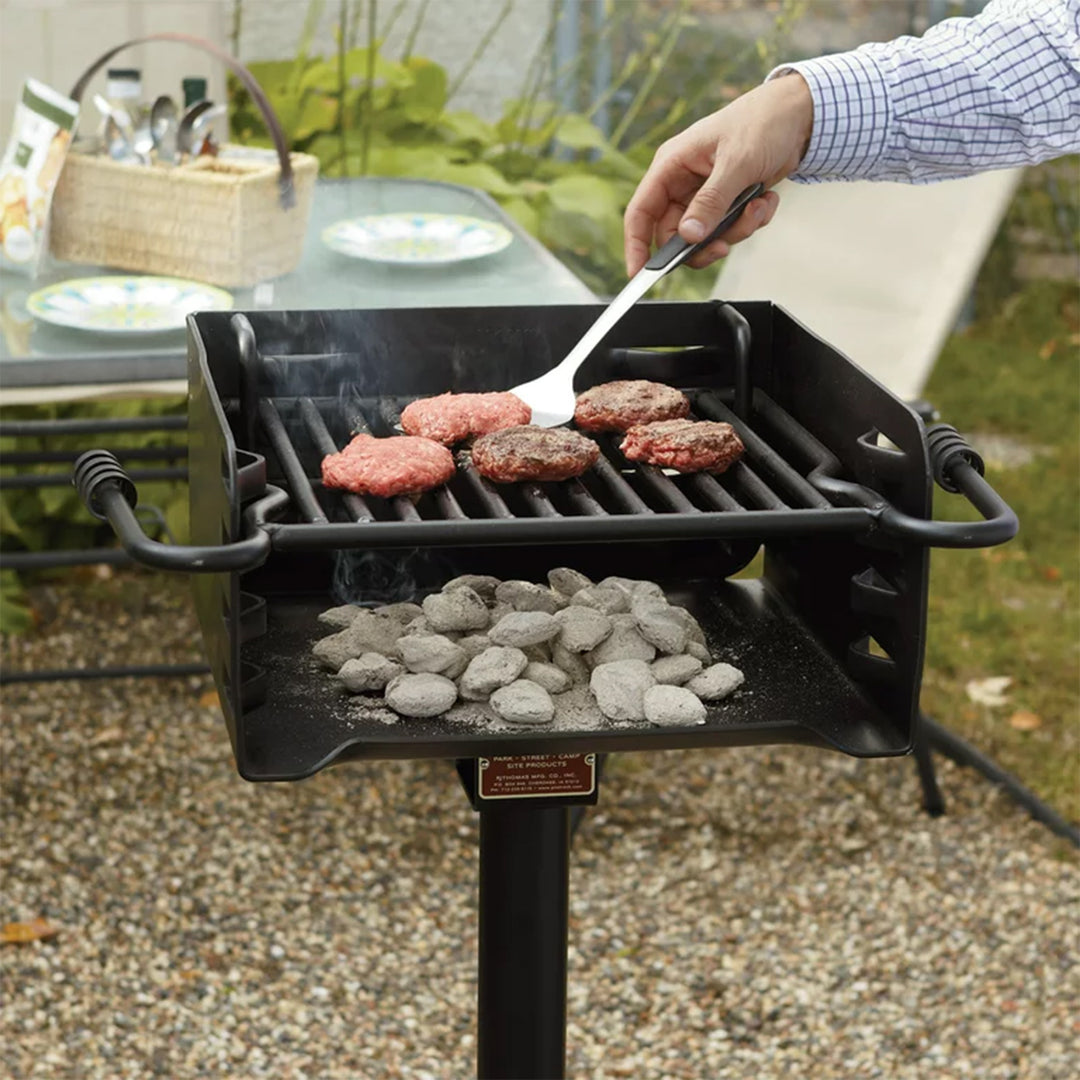 Pilot Rock Park Style Steel Outdoor BBQ Charcoal Grill and Post, Black (3 Pack) - VMInnovations