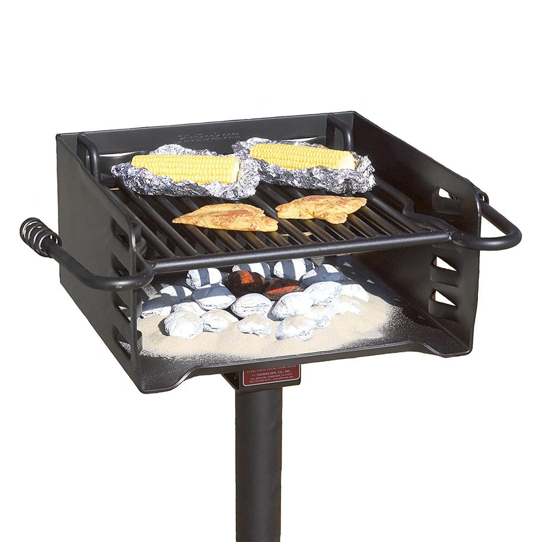 Pilot Rock Park Style Steel Outdoor BBQ Charcoal Grill and Post, Black (3 Pack) - VMInnovations