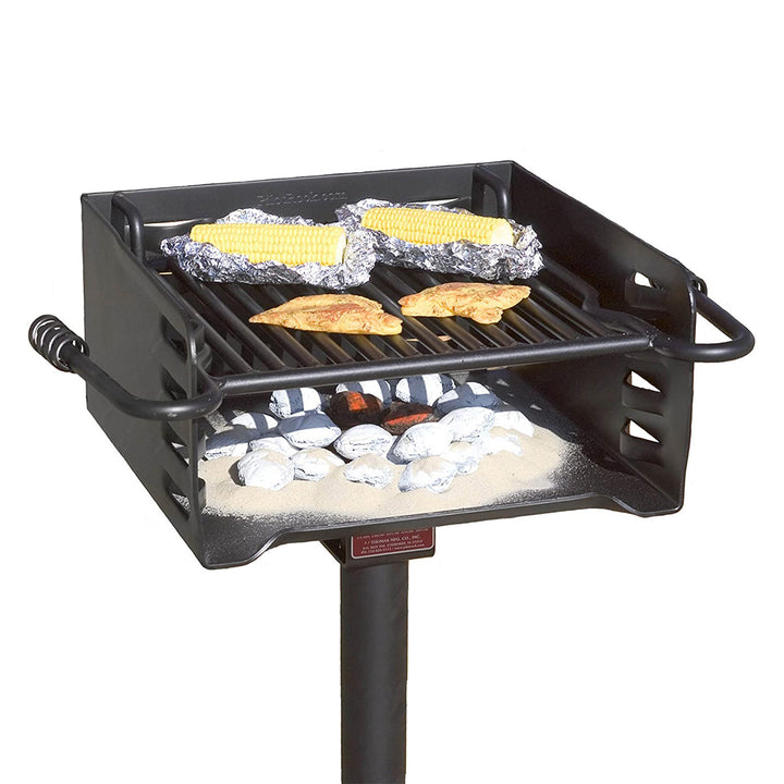 Pilot Rock Park Style Steel Outdoor BBQ Charcoal Grill and Post, Black (3 Pack) - VMInnovations