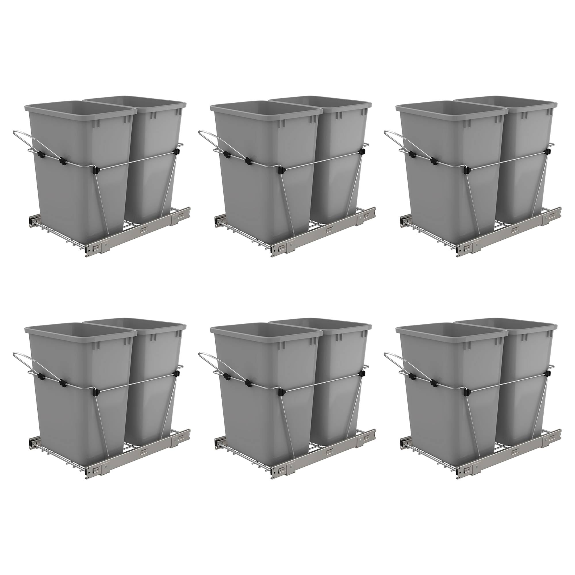 Rev-A-Shelf 35 Quart Double Pull Out Trash Can, Silver, RV-18KD-17C S (6 Pack)