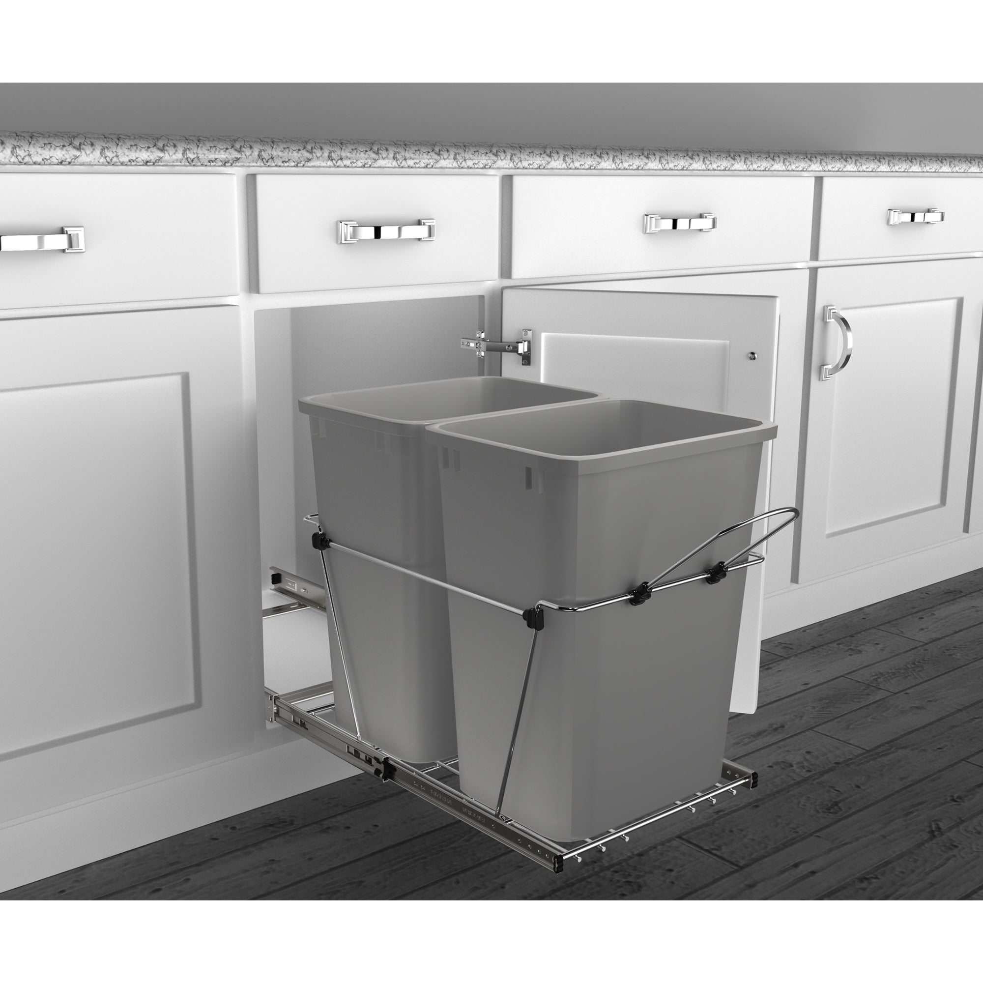 Rev-A-Shelf 35 Quart Double Pull Out Trash Can, Silver, RV-18KD-17C S (6 Pack)