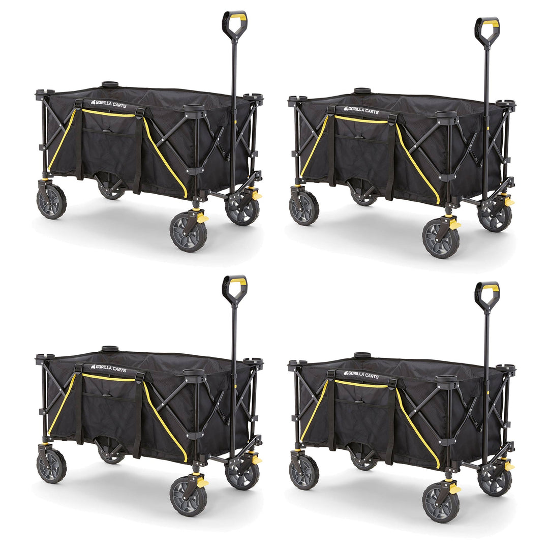 Gorilla Carts 7 Cu Ft Collapsible Utility Wagon,Oversize Bed, Black (4 Pack) - VMInnovations