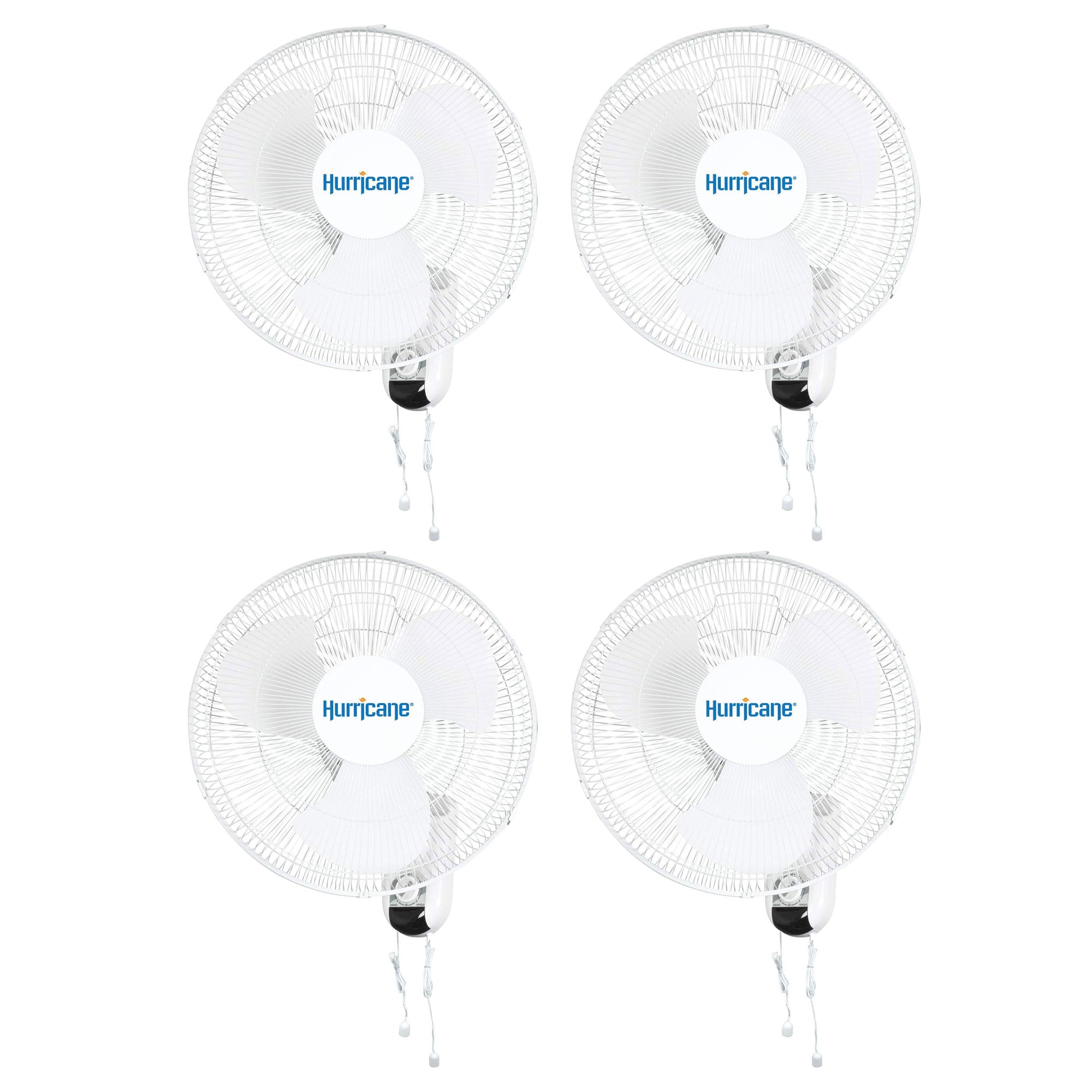 Hurricane Classic 16 Inch 90 Degree Oscillating 3 Speed Wall Fan, White, 4 Pack
