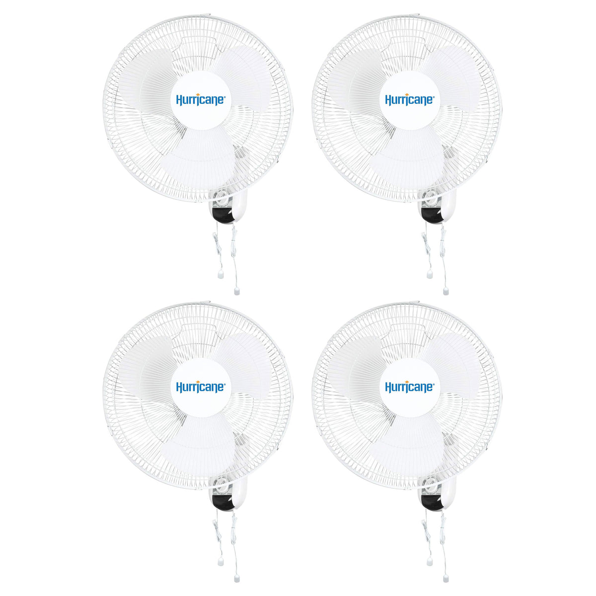 Hurricane Classic 16 Inch 90 Degree Oscillating 3 Speed Wall Fan, White, 4 Pack