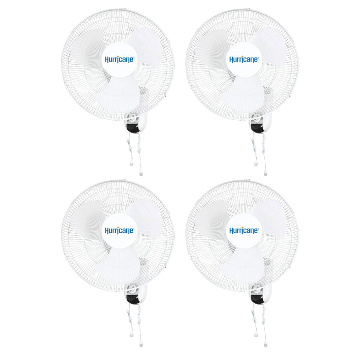 Hurricane Classic 16 Inch 90 Degree Oscillating 3 Speed Wall Fan, White (4 Pack)
