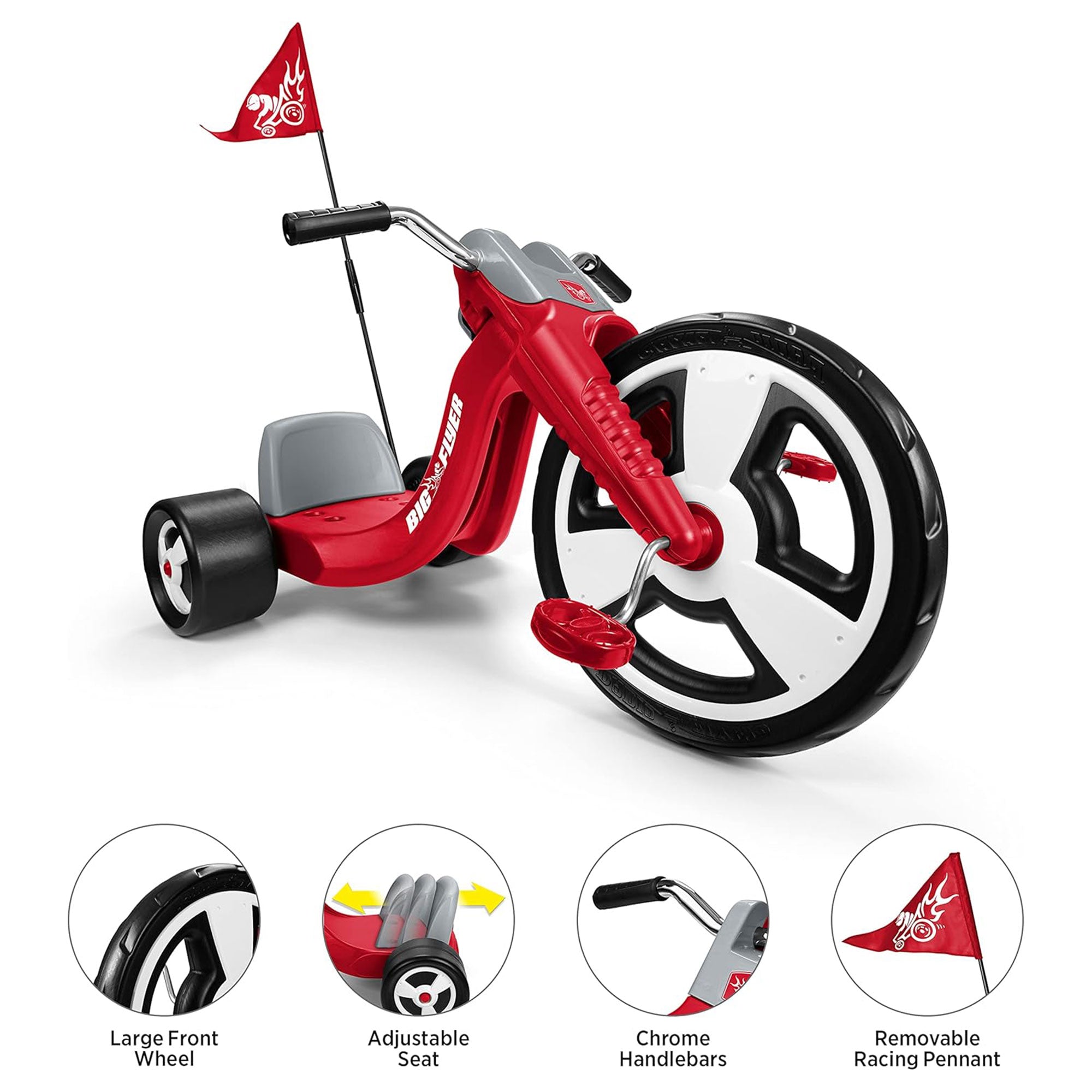 Radio Flyer Big Flyer Sport with Large Front Wheel and Adjustable Seat, Red - VMInnovations