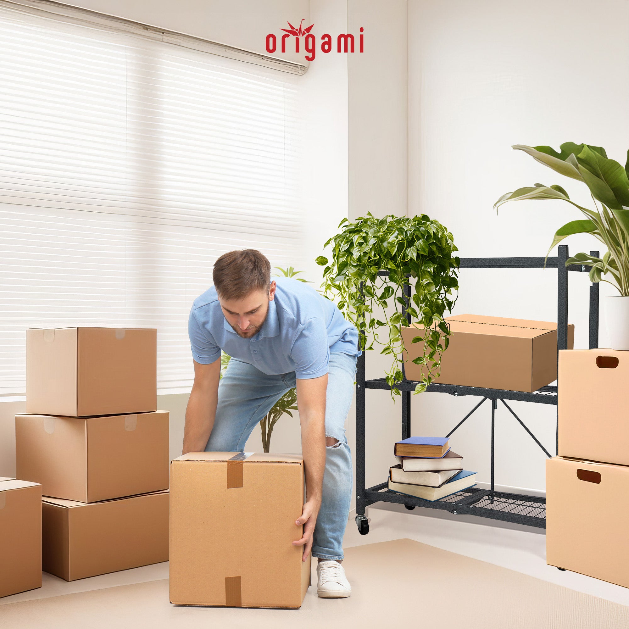 Origami 3-Pack General Purpose Foldable 3-Tier Shelf Storage Racks, R3, Black - VMInnovations