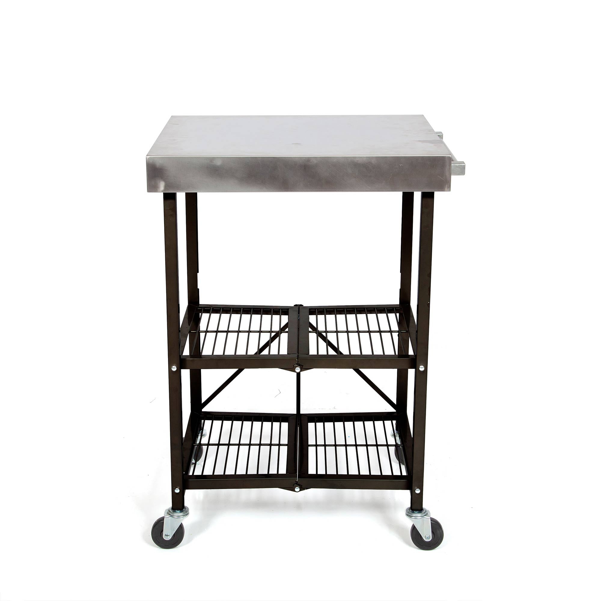 Origami RBT Stainless Steel Foldable Kitchen Cart w/4 Wheels, Black (Open Box) - VMInnovations