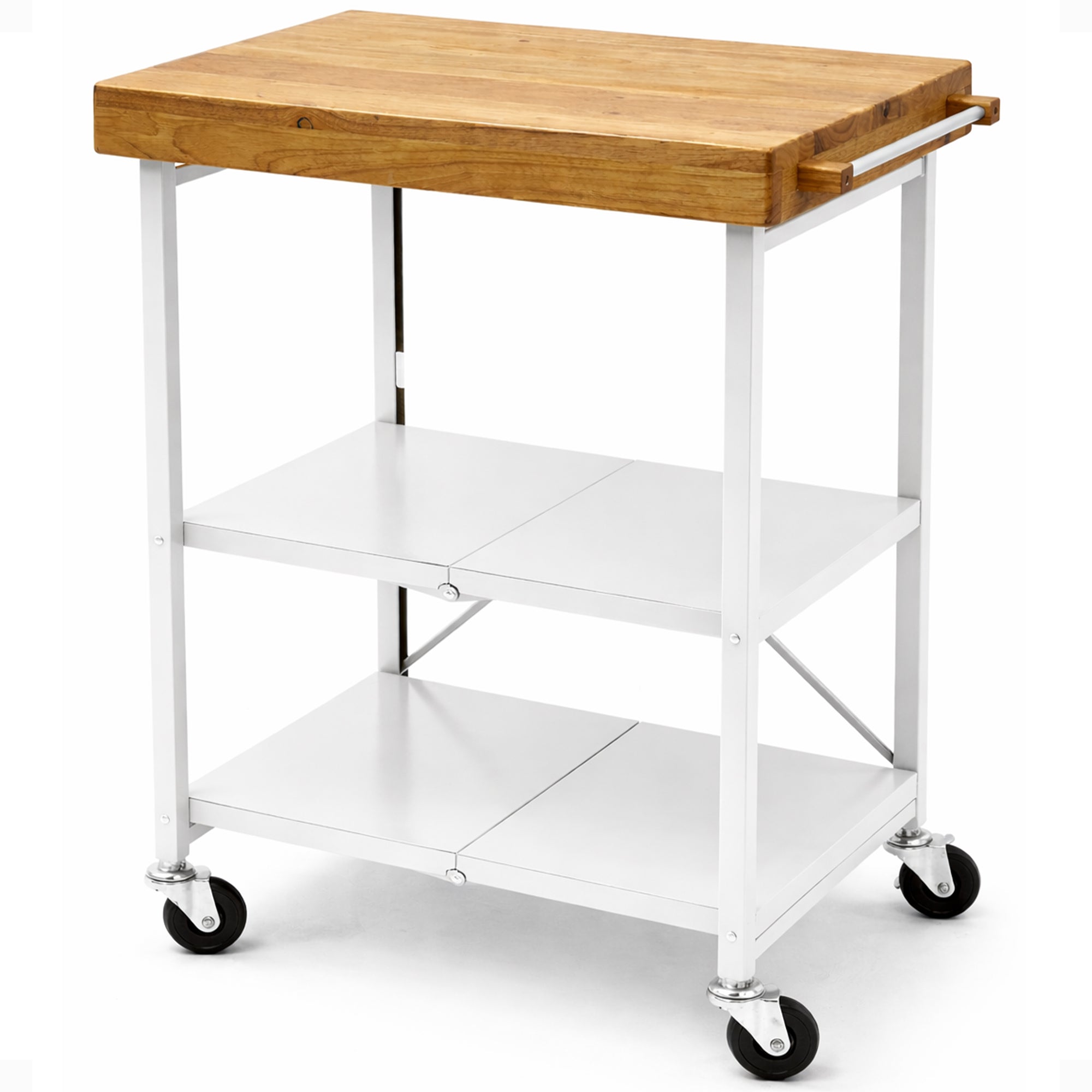 Origami RBT Fully Stainless Steel Foldable Kitchen Cart with 4 Wheels, White - VMInnovations