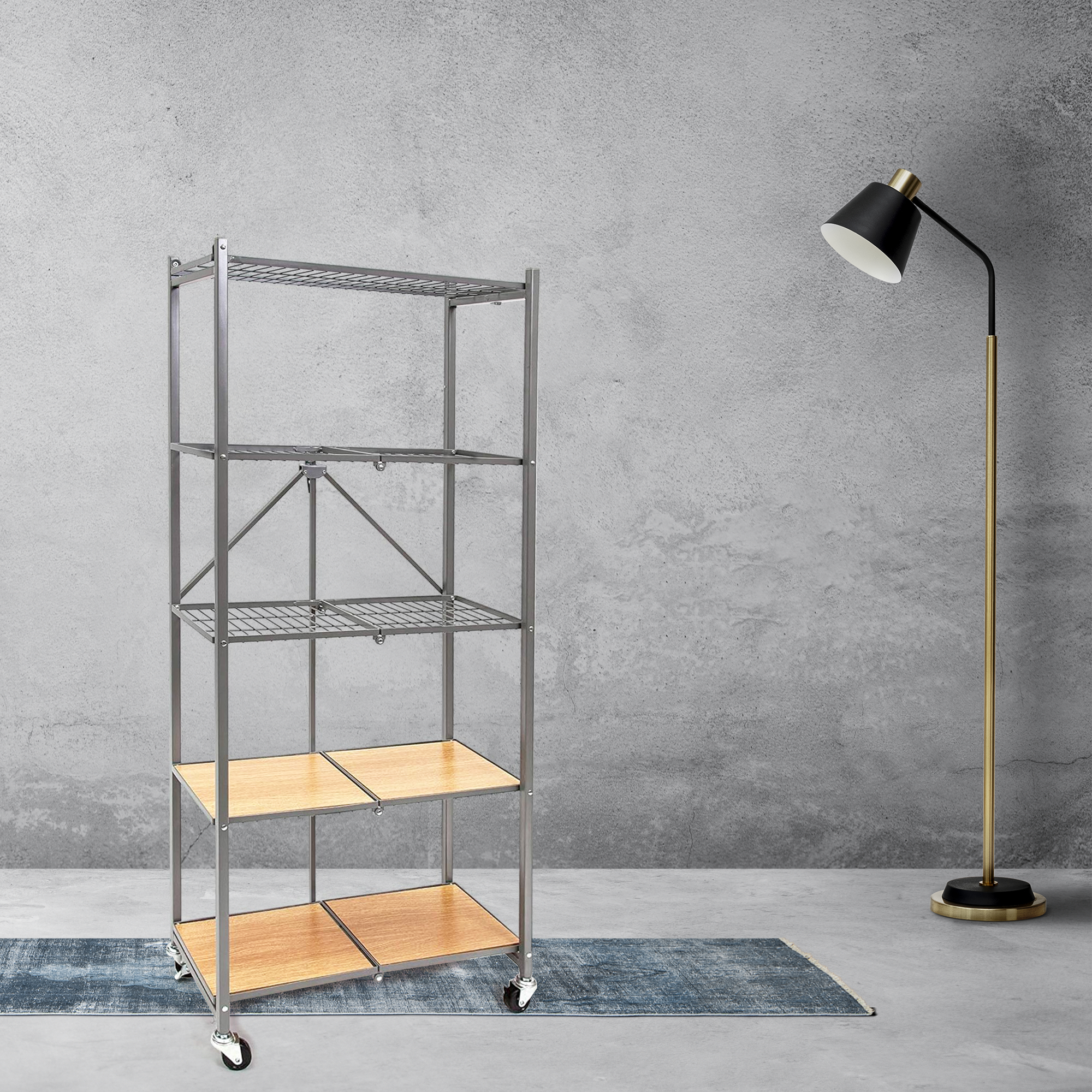 Origami 2 Pack RPR Series 5 Shelf Steel Rack Holds up to 100 Pounds, Silver - VMInnovations