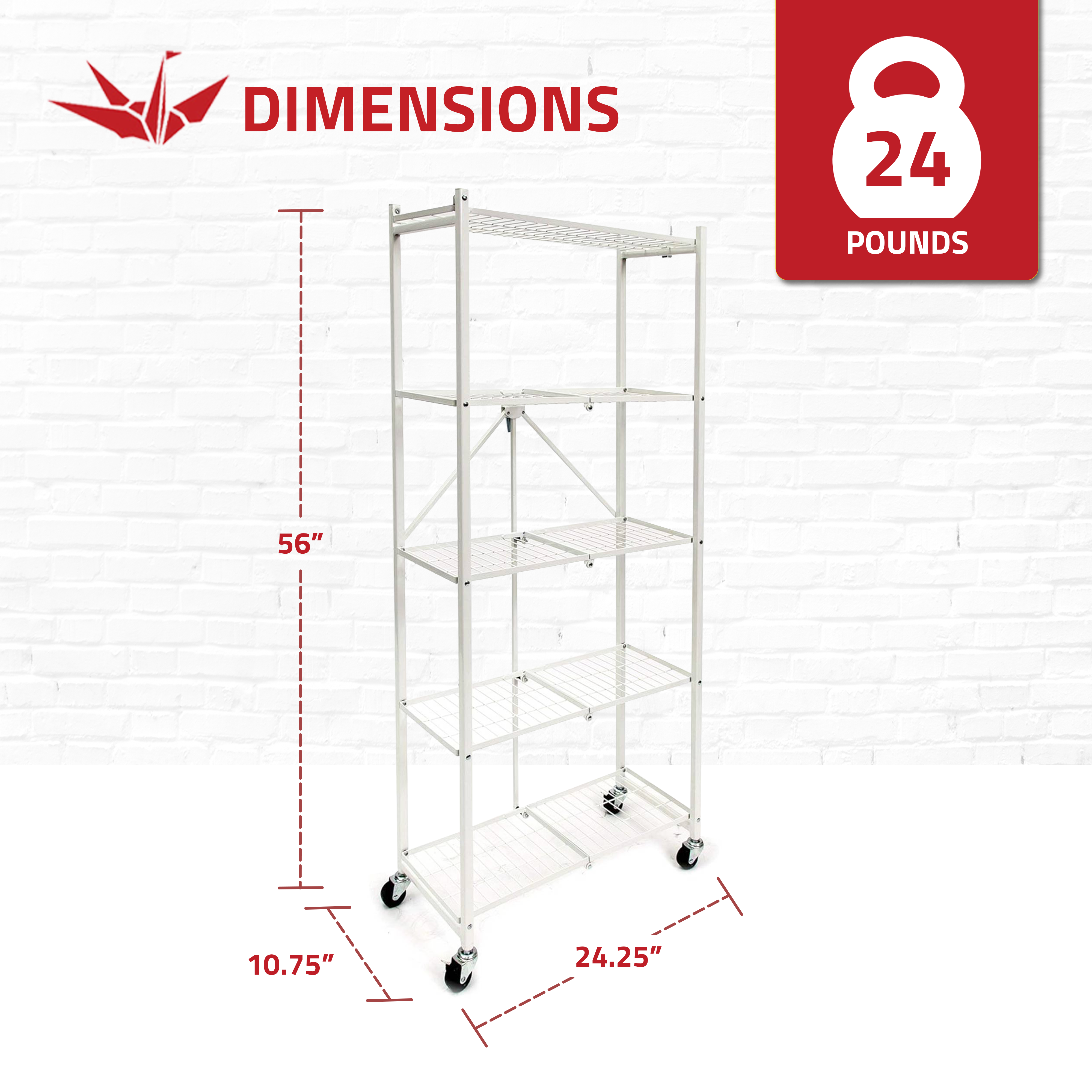 Origami RPR Series 5 Shelf Steel Pantry Rack Holds up to 100LB, White (Open Box) - VMInnovations