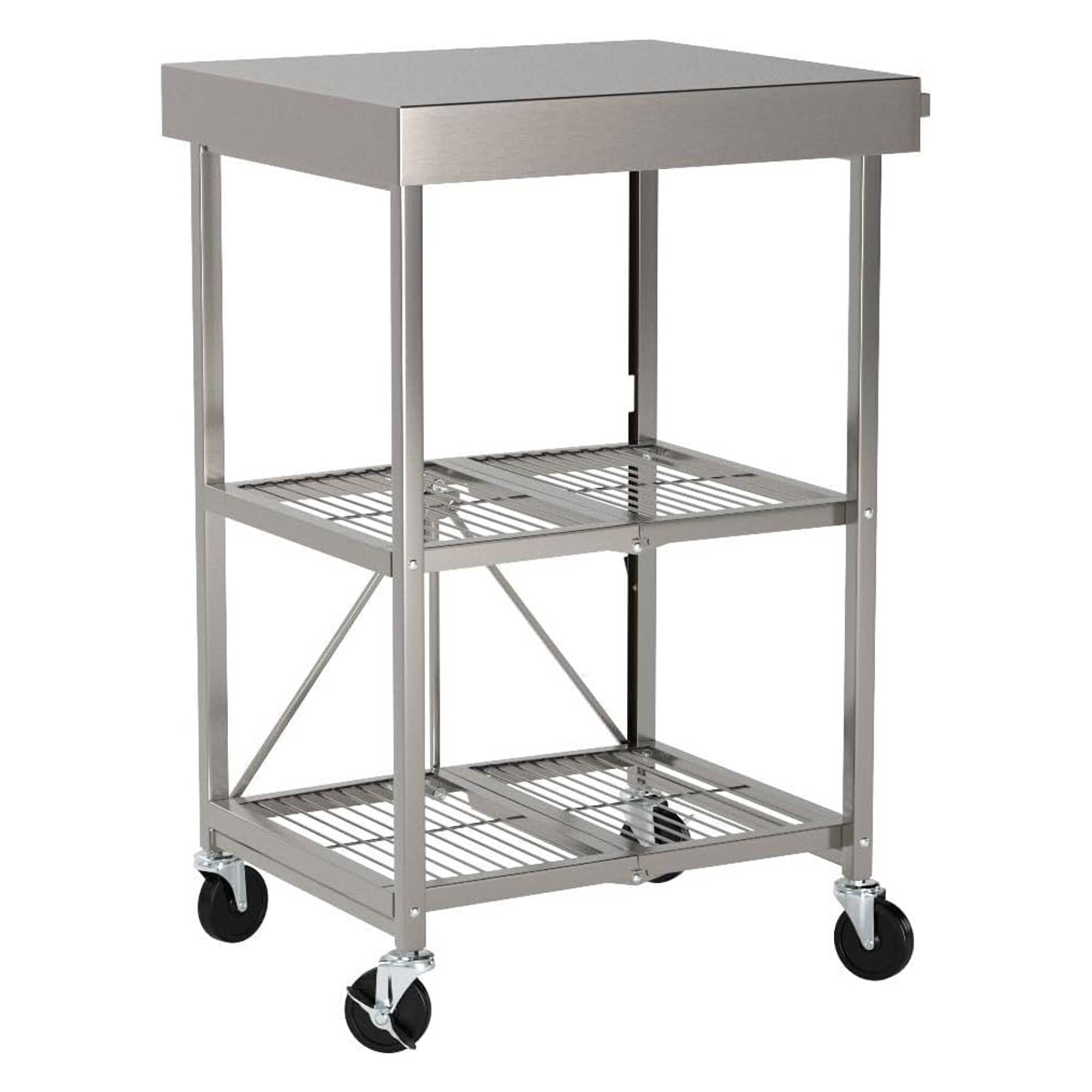 Origami RBT Fully Stainless Steel Foldable Kitchen Cart with Wheels, Silver - VMInnovations