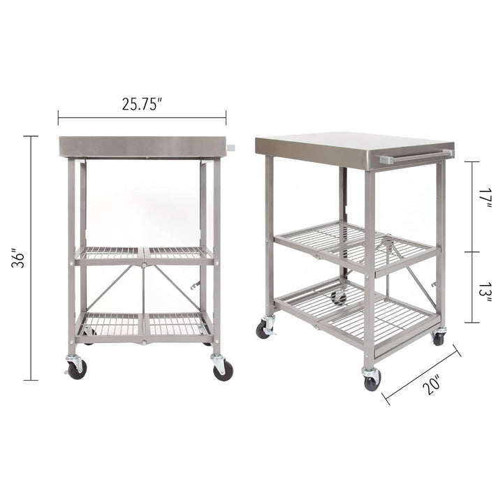 Origami RBT Fully Stainless Steel Foldable Kitchen Cart with Wheels, Silver - VMInnovations