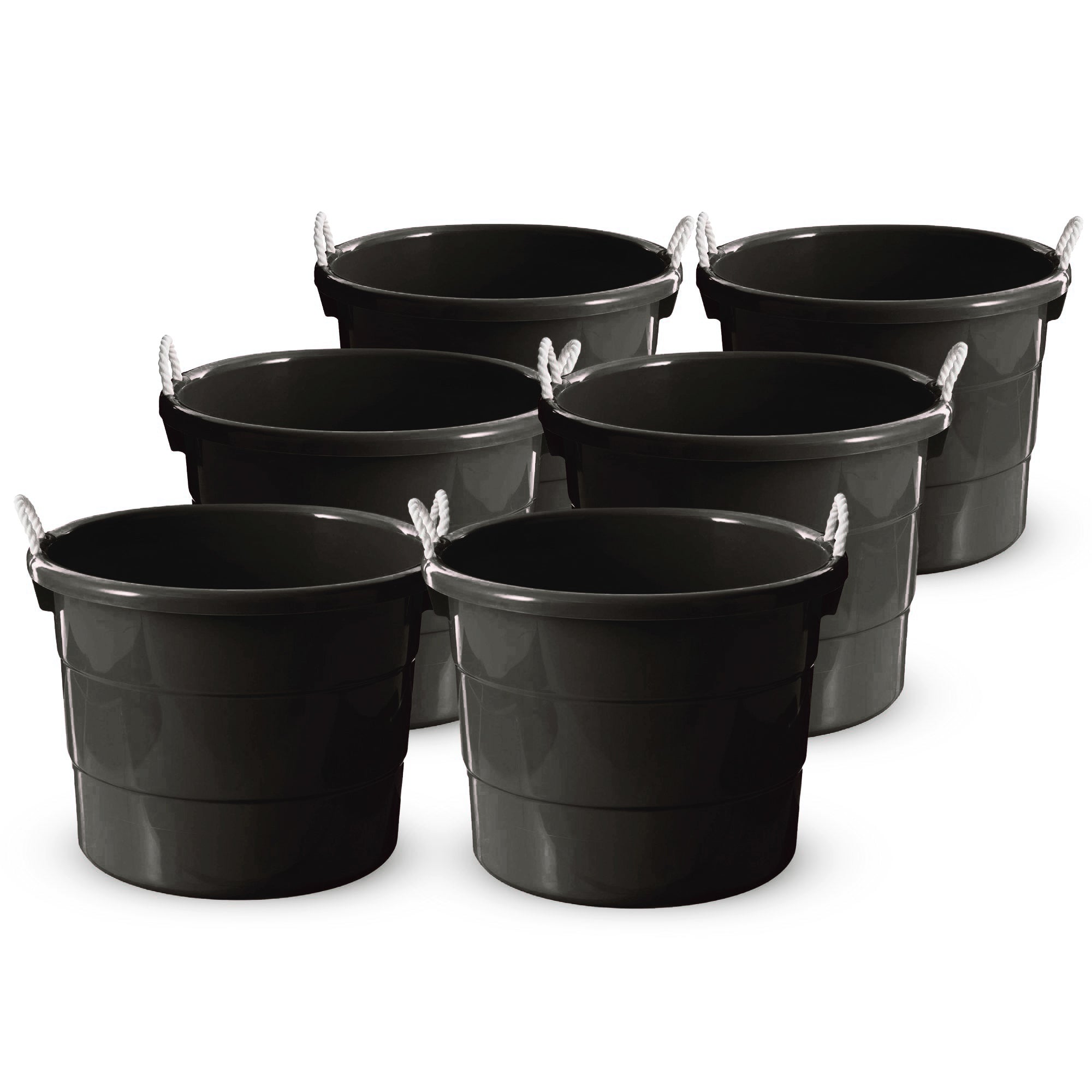 Homz 17 Gal Plastic Open Storage Round Utility Tub with Handles, Black (3 Pack) - VMInnovations