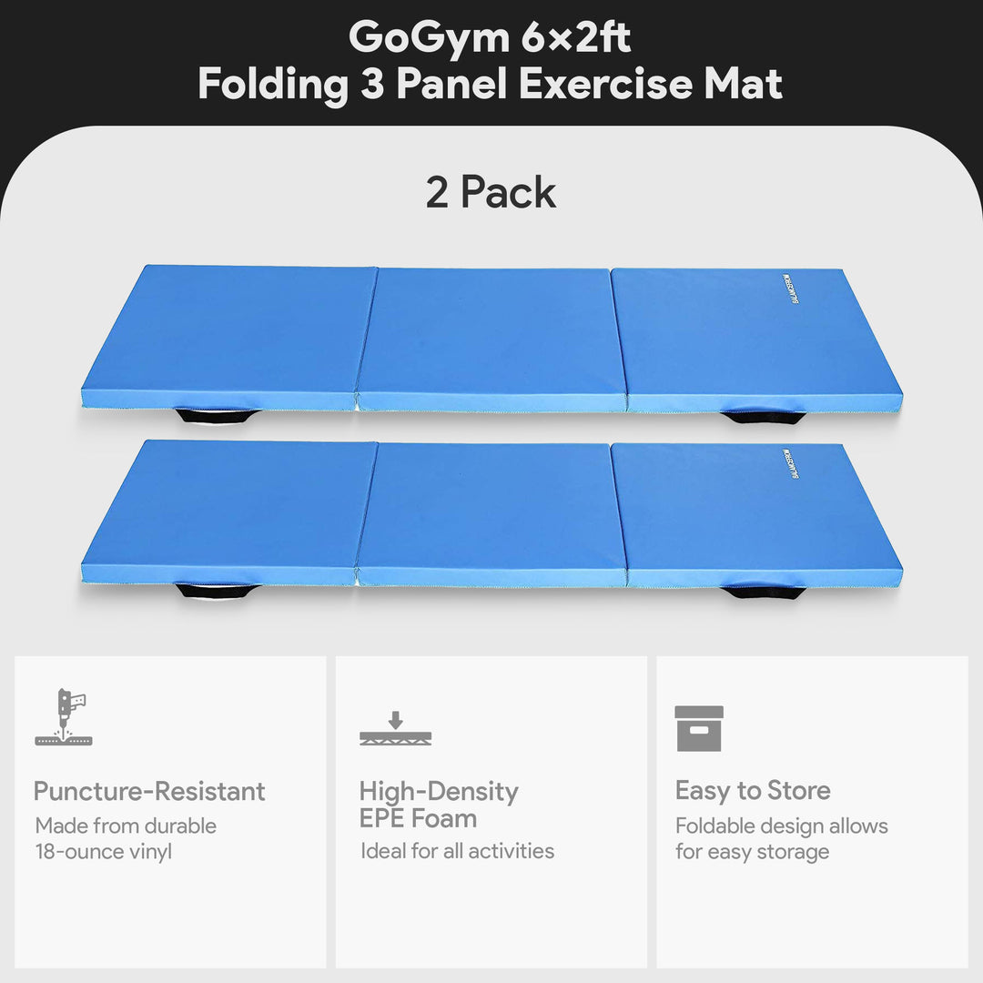 BalanceFrom Fitness GoGym 6x2ft Folding Exercise Mat with Handles, Blue (2 Pack) - VMInnovations