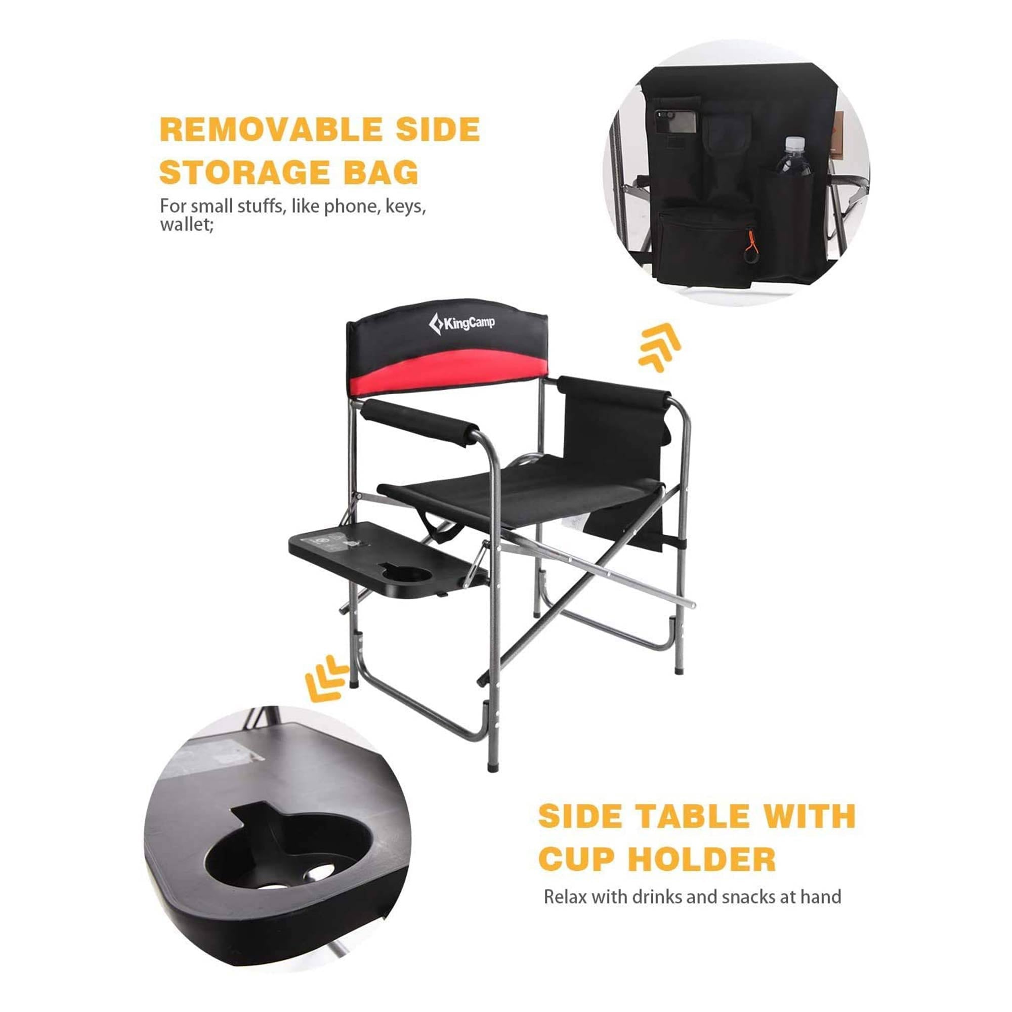 KingCamp Outdoor Folding Chair with Side Table and Storage Pocket, Red (2 Pack)