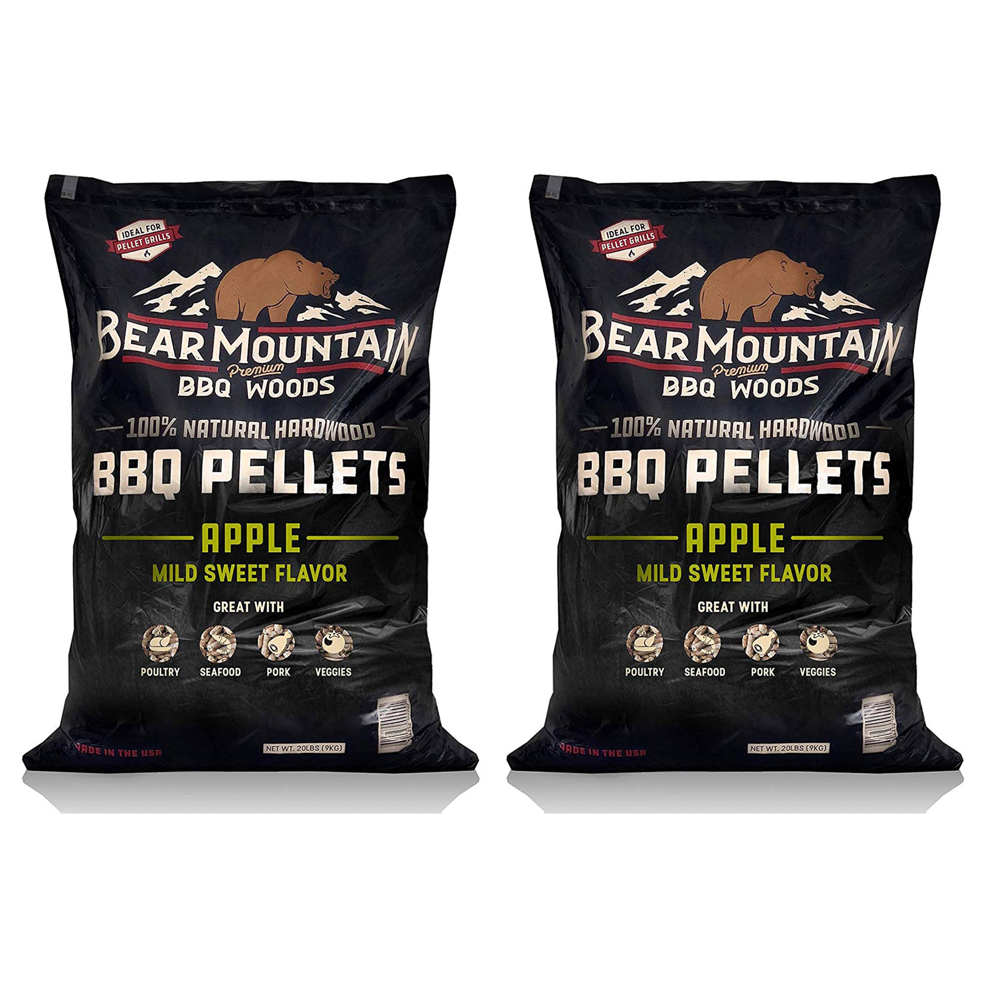 Bear Mountain BBQ All Natural Hardwood Apple Smoker Pellets, 40 Pounds (2 Pack) - VMInnovations