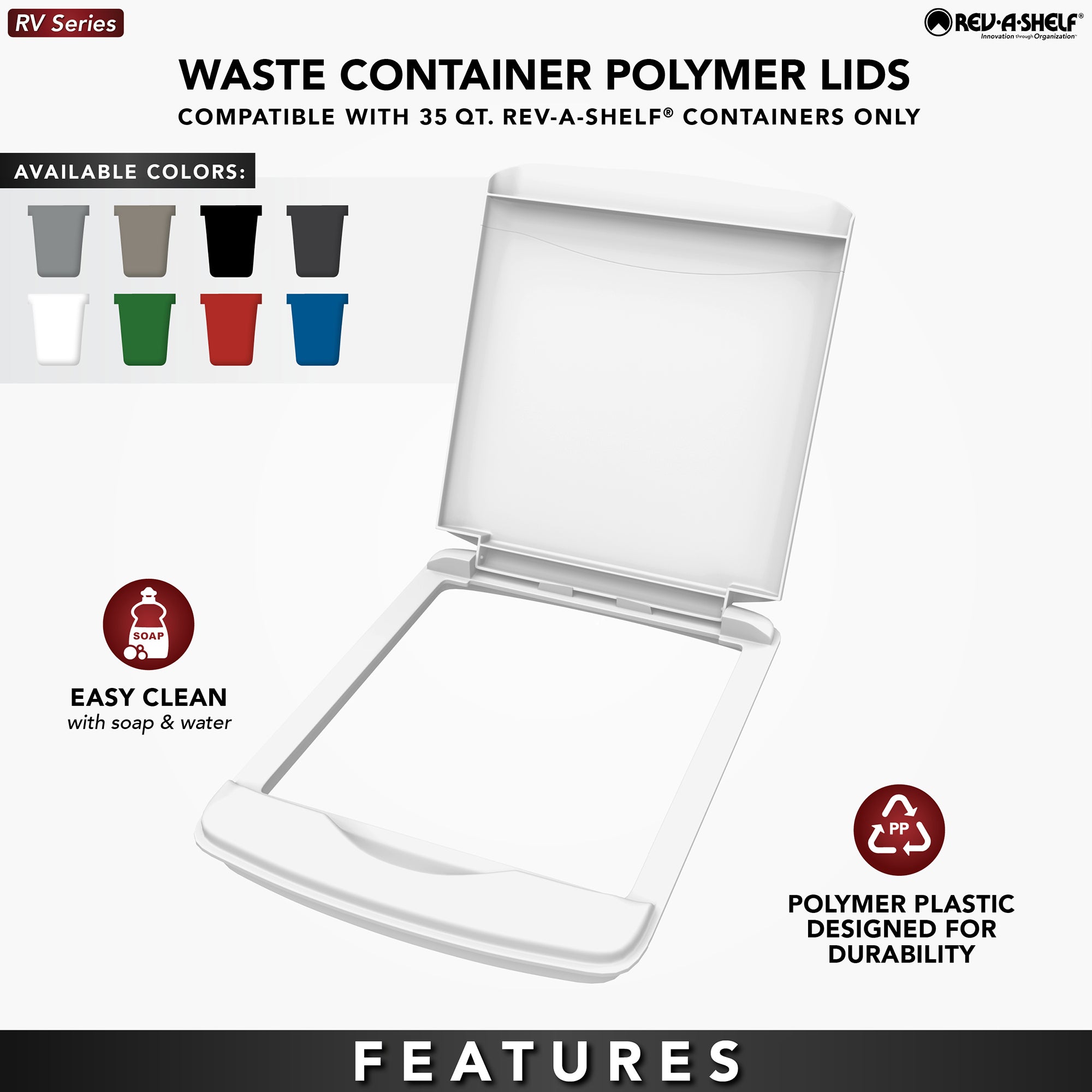 Rev-A-Shelf 35 Qt Trash Can Replacement Lid, Gray, RV-35-LID-13-1-40 (2 Pack)