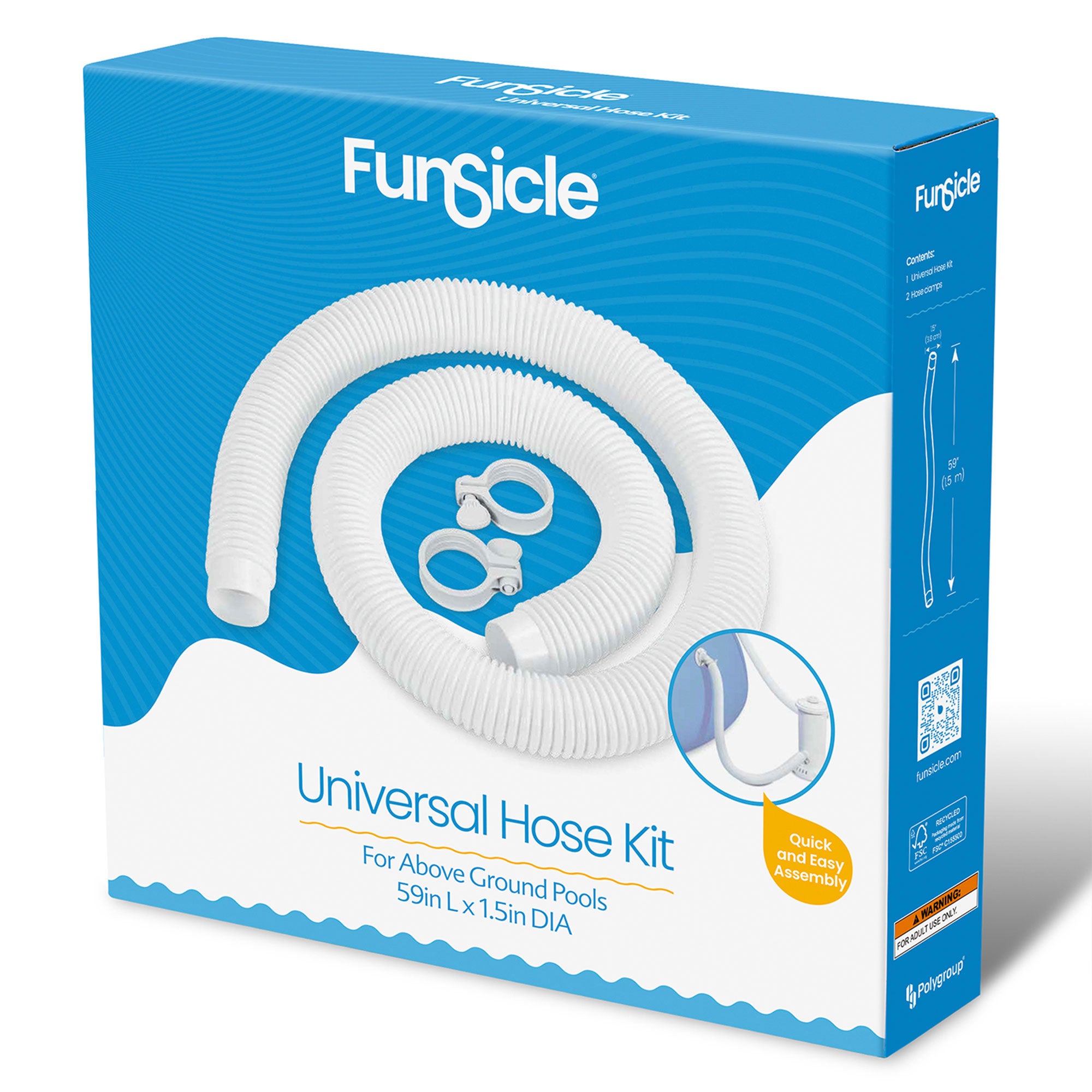 Funsicle 59"x1.5" Universal Replacement Hose Kit for Above Ground Pools (2 Pack) - VMInnovations