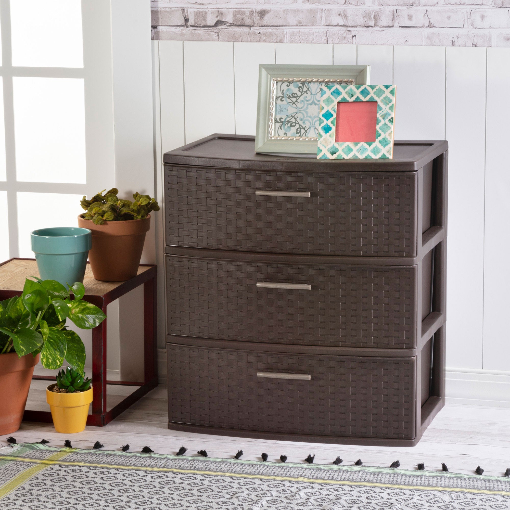Sterilite 3 Drawer Wide Weave Storage Tower Plastic Organizer Drawers (2 Pack) - VMInnovations
