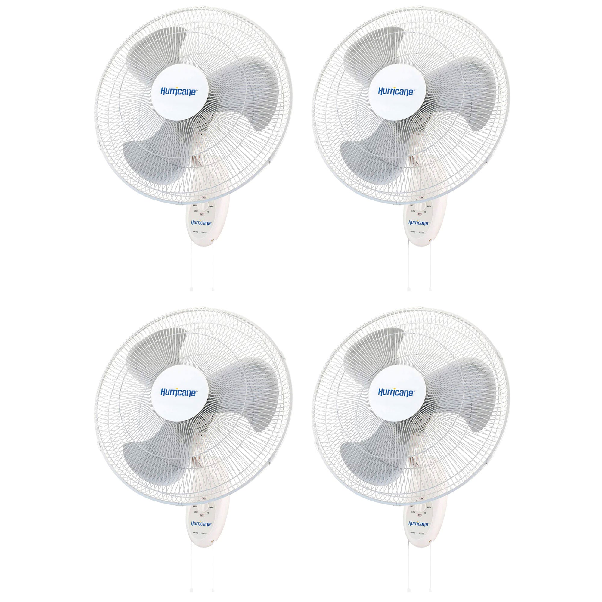 Hurricane Supreme 18" 90 Degree Oscillating 3 Speed Wall Mounted Fan, (4 Pack)