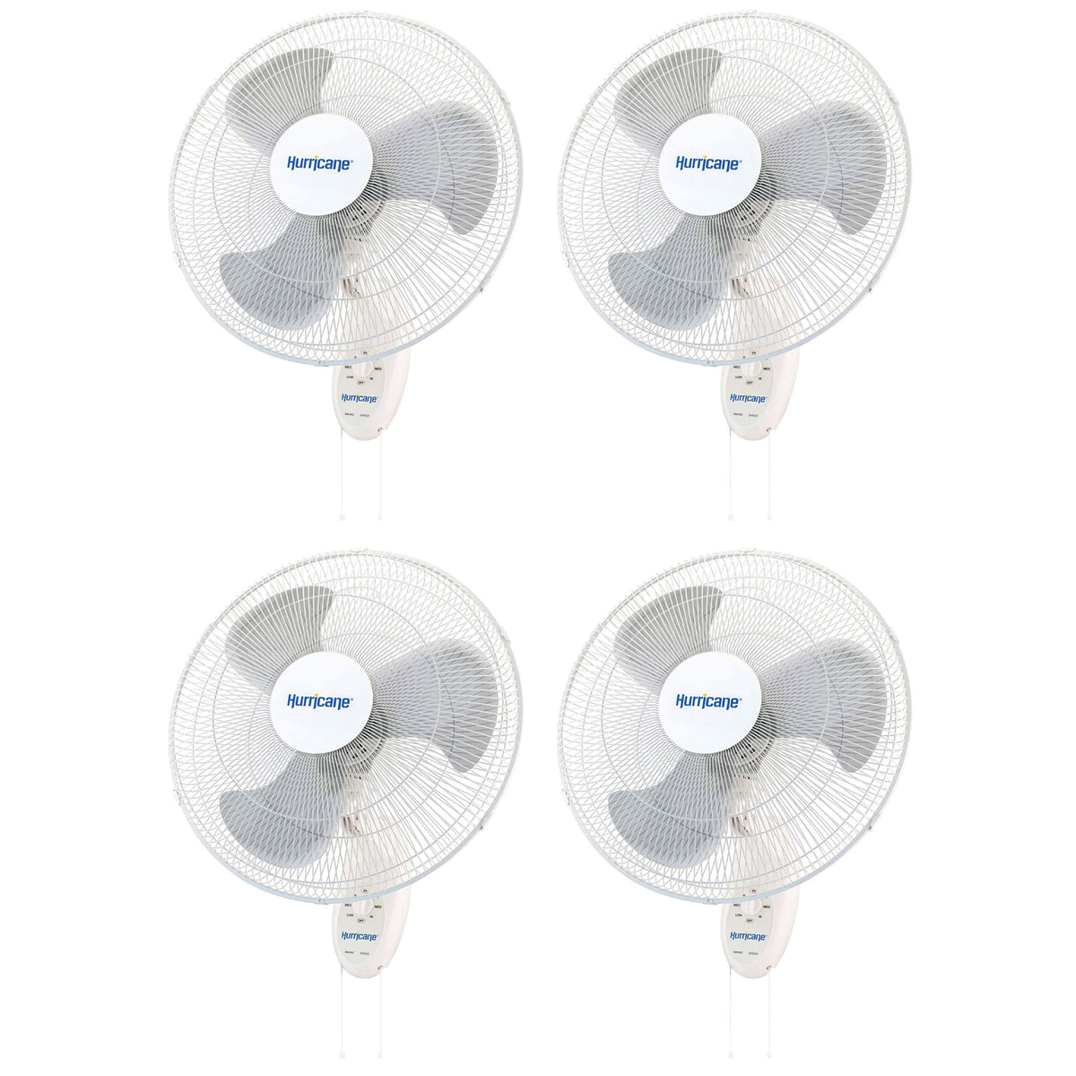 Hurricane Supreme 18" 90 Degree Oscillating 3 Speed Wall Mounted Fan, (4 Pack)
