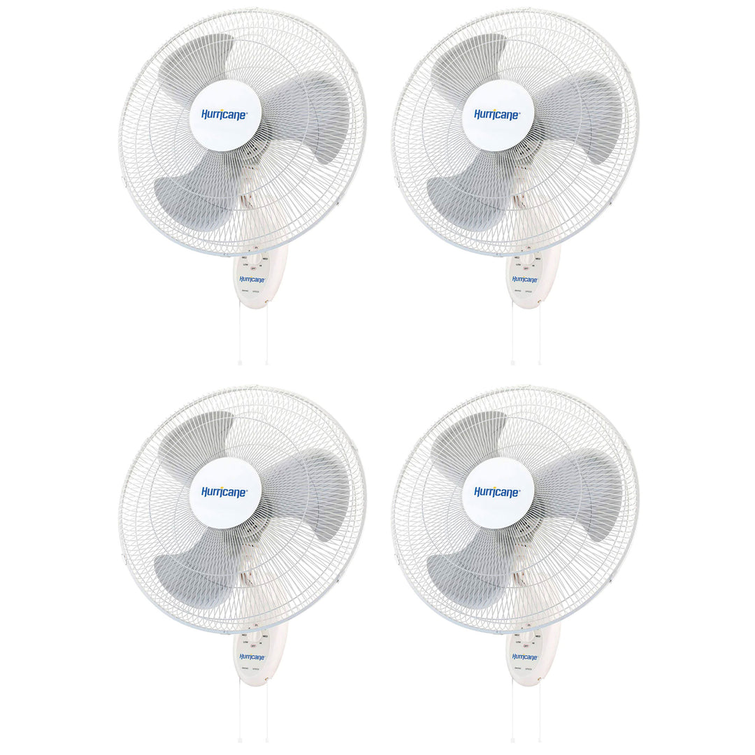 Hurricane Supreme 18" 90 Degree Oscillating 3 Speed Wall Mounted Fan, (4 Pack)